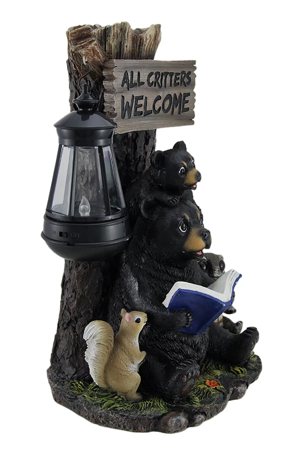 Zeckos Little Critters Reading Bears Welcome Statue W/ Solar LED Lantern