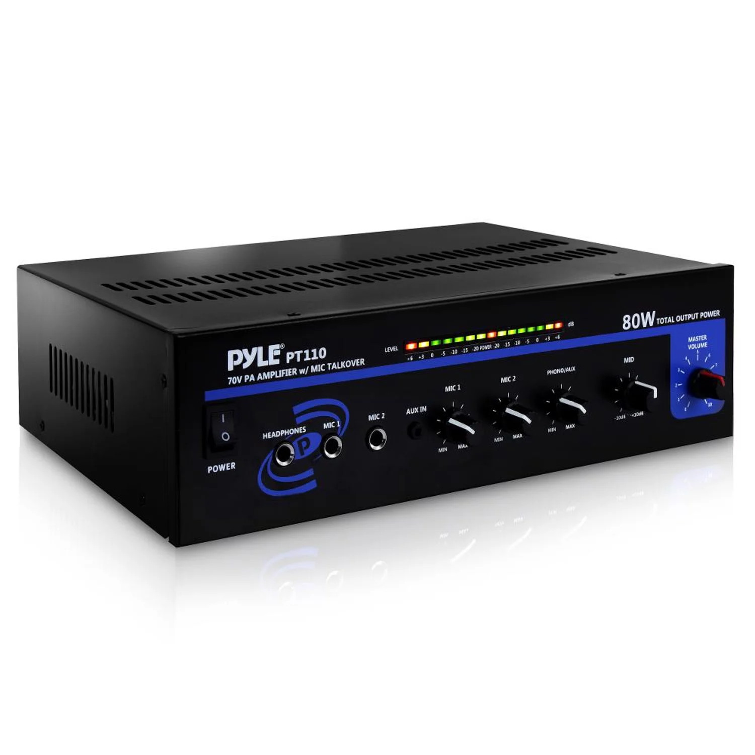 Pyle Compact 80 Watt Microphone PA Mono Amplifier Speaker Receiver System, Black