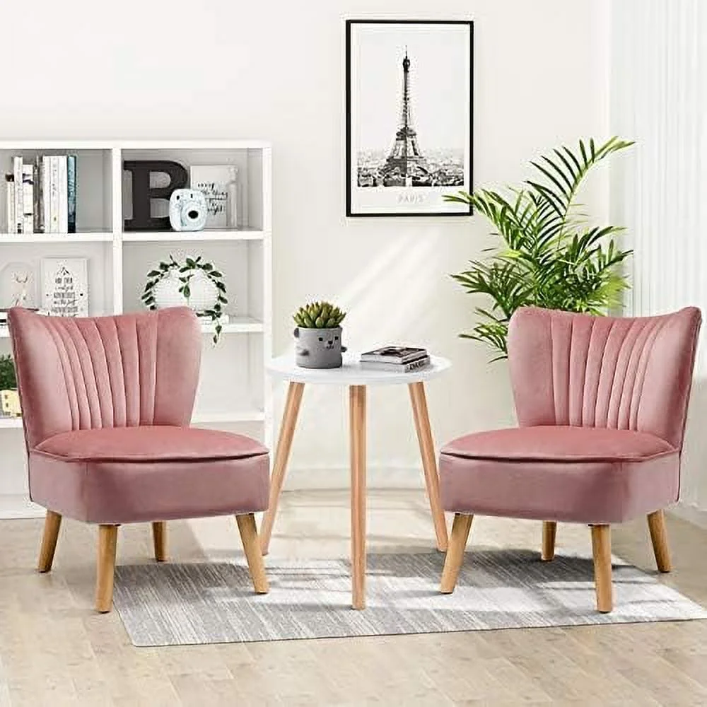 TJUNBOLIFE  Upholstered Accent Chair  Modern Velvet Armless Accent Chair w/Solid Rubber Wood Legs  Leisure Wingback Sofa Chair w/Thick Sponge Sofa  Side Chair for Living Room  Bedroom (1