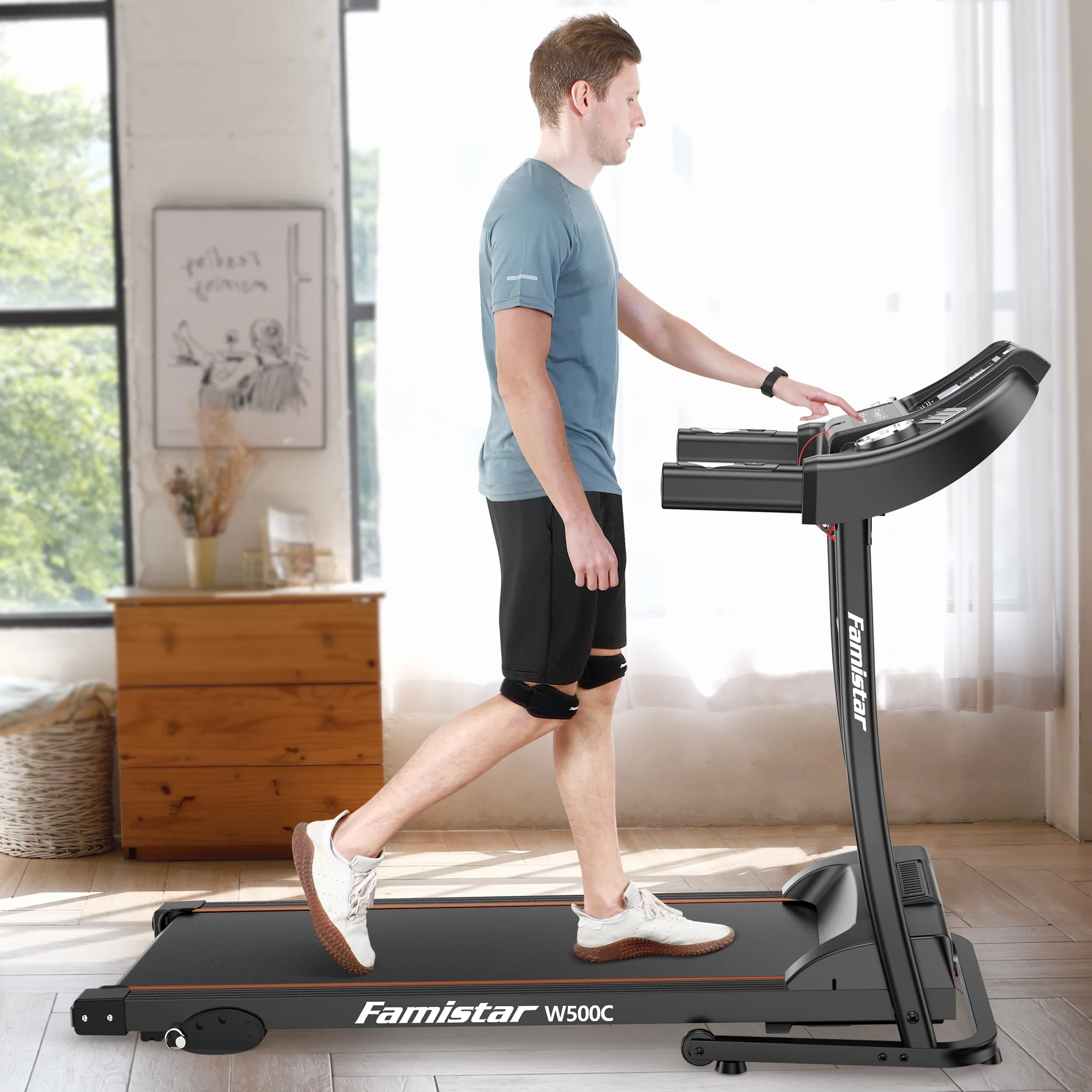 Famistar W500C 1.5HP Folding Electric Treadmill with 3 Level Manual Incline, Max 240LBS
