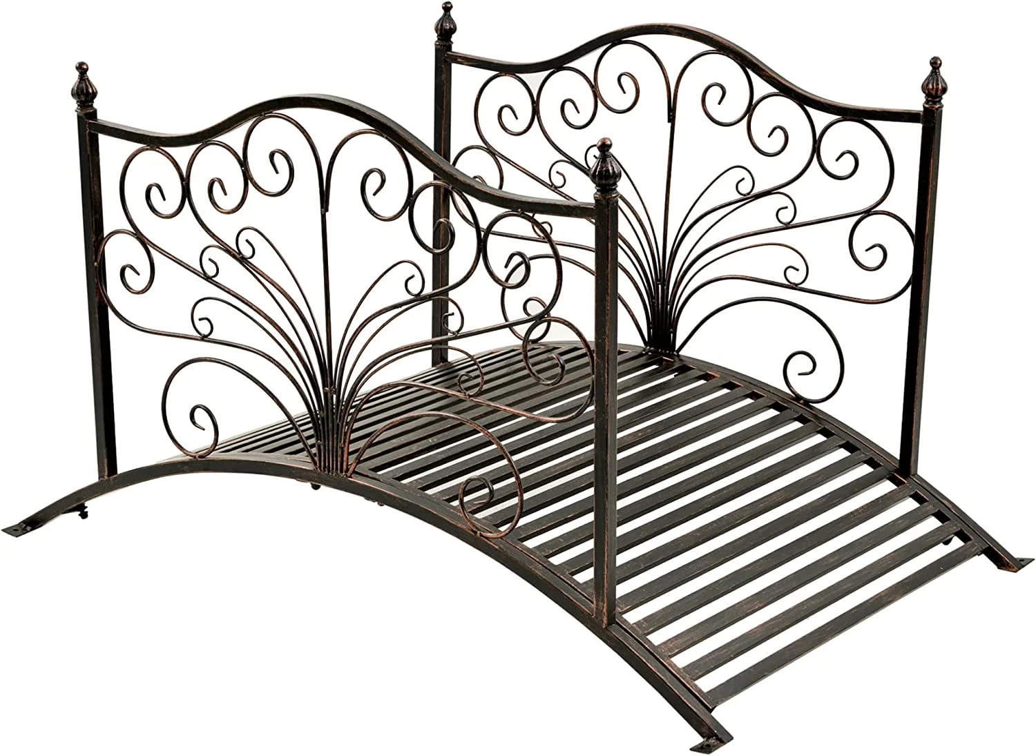 4’ Metal Arch Backyard Garden Bridge with Safety Siderails, Delicate Scrollwork, & Easy Assembly, Black Bronze