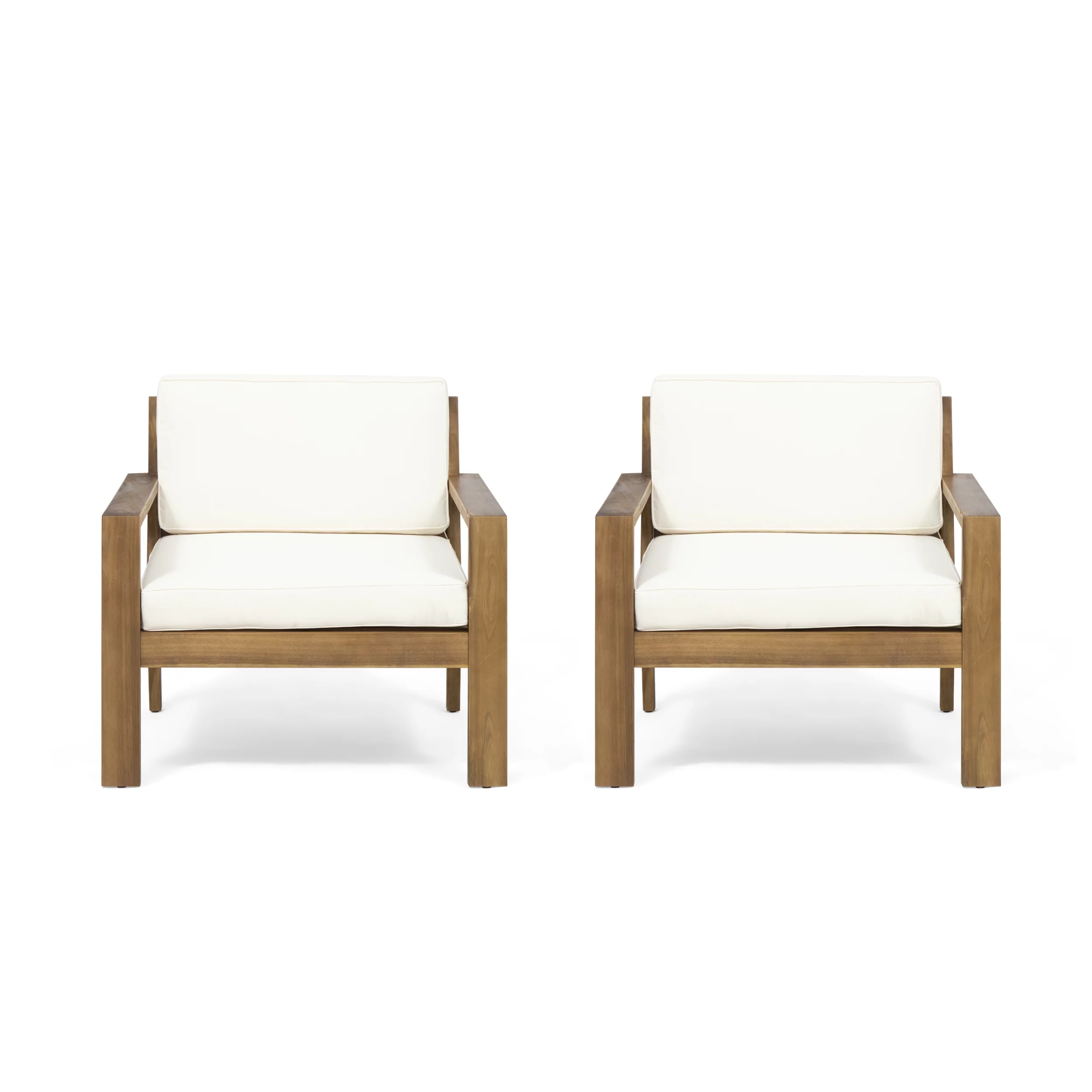Santa Otis Outdoor Acacia Wood Club Chairs with Cushions, Set of 2, Teak and Cream