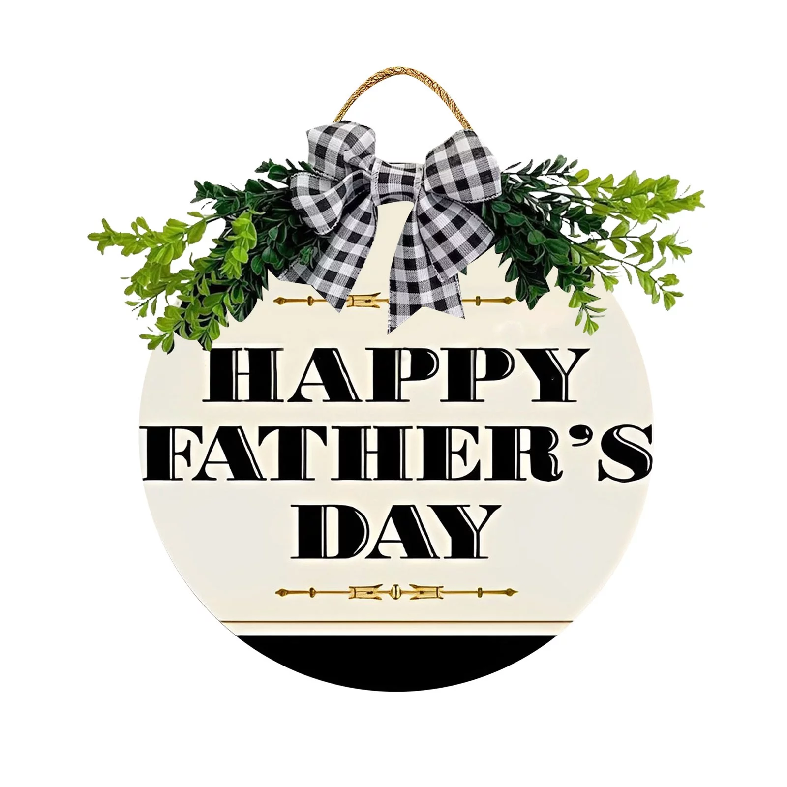 USYFAKGH Fathers Day Gifts 1PCS Happy Fathers Day Wooden Front Door Sign Rustic Round Wreath Wall Hanger Porch Decor Spring and Summer Housewarming Gift 12in Door Sign