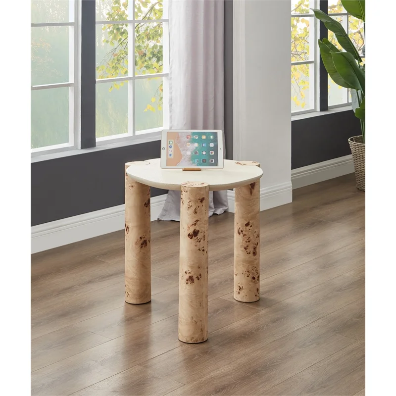 Meridian Furniture Thor Burl Wood and White Resin End Table