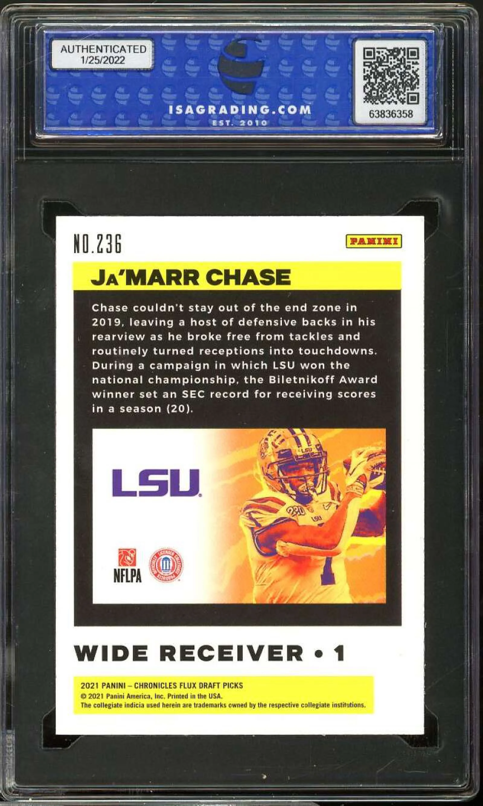 Ja'Marr Chase Rookie Card 2021 Panini Chronicles D.P. Flux #236 ISA 10 GEM MT