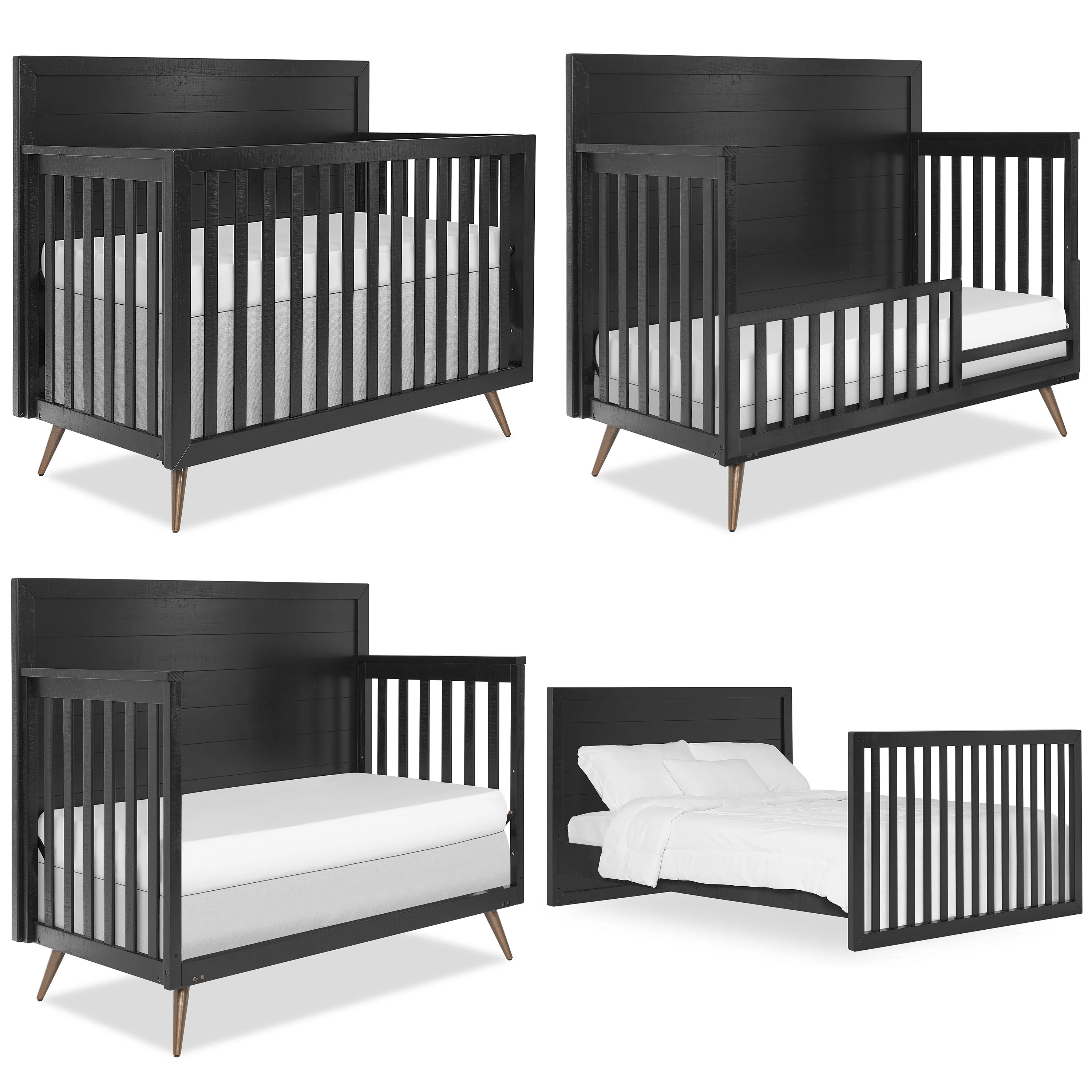 Evolur Stilnovo Mid Century 4 In 1 Convertible Crib In Onyx Black