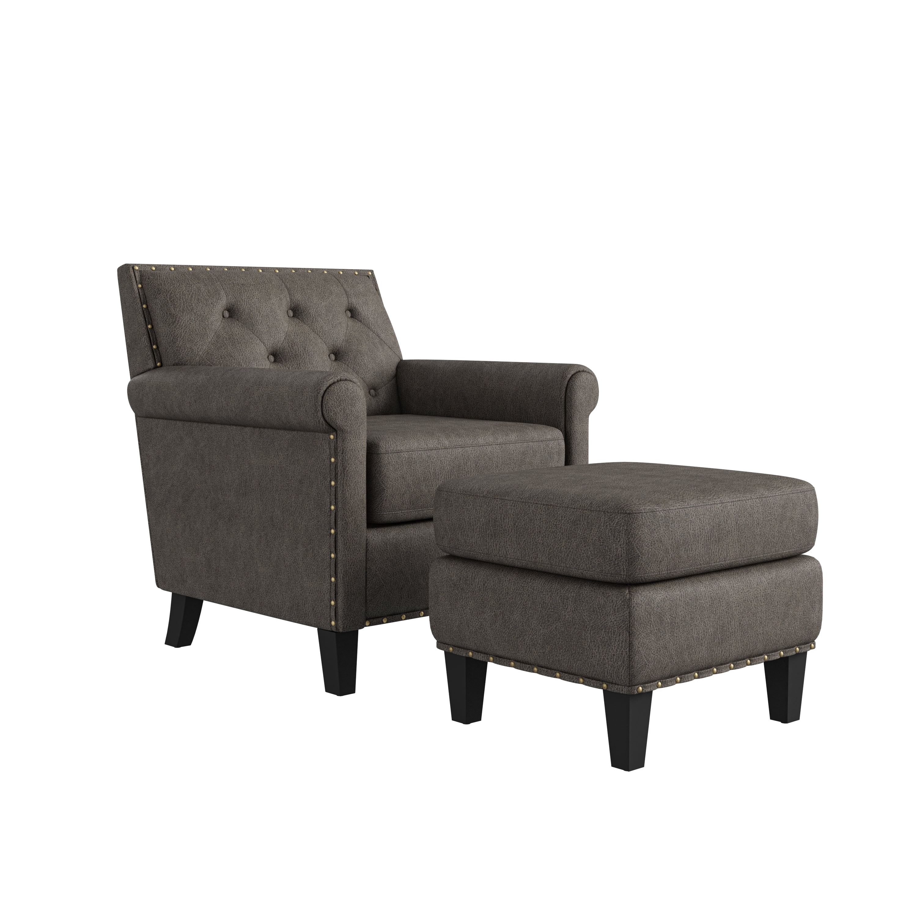 Homesvale Romvi Arm Chair and Ottoman, Distressed Gray