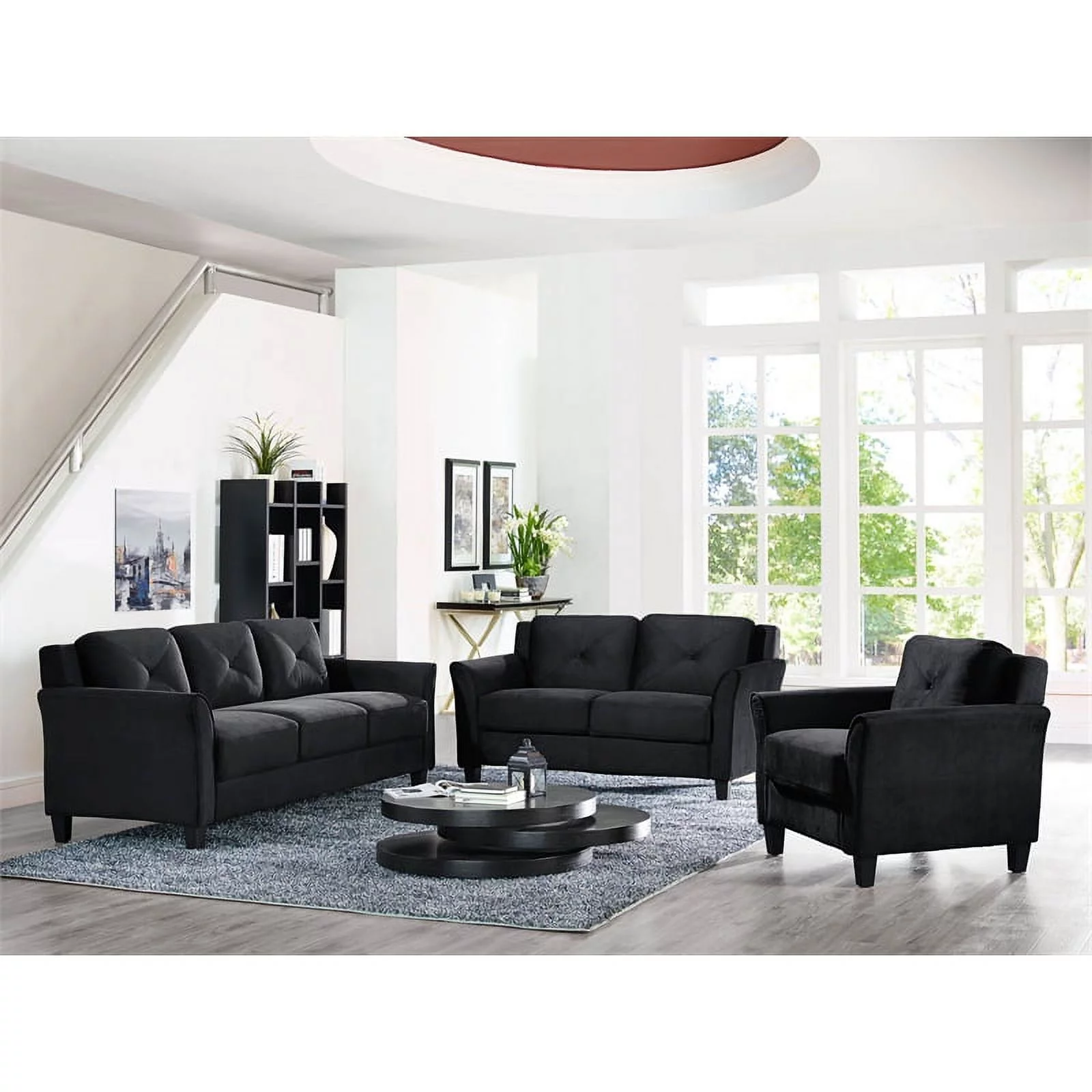 Home Square 2-Piece Set with Microfiber Chair and Sofa in Black
