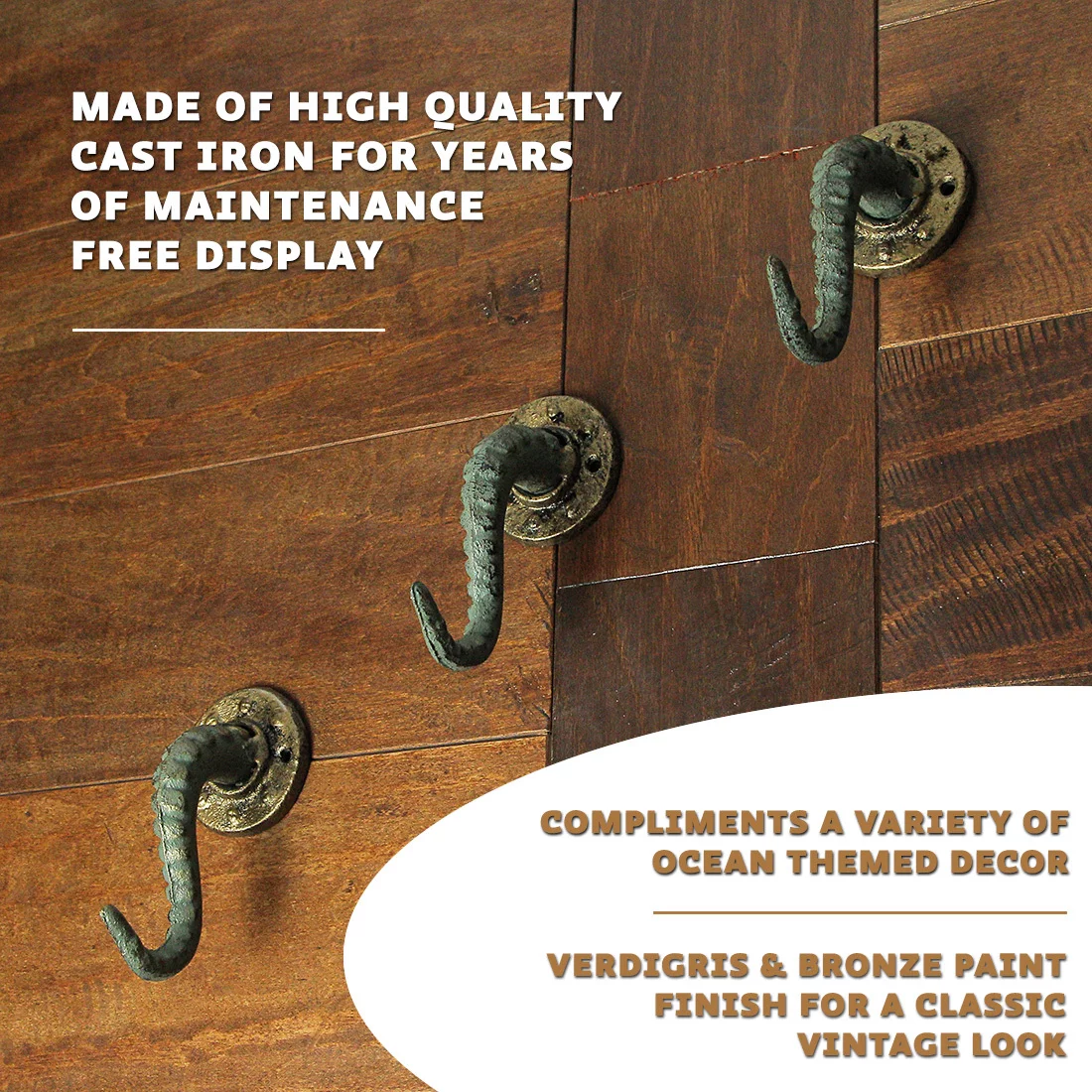 Zeckos Bronze Cast Iron Octopus Tentacle Wall Hook (Set of 3)