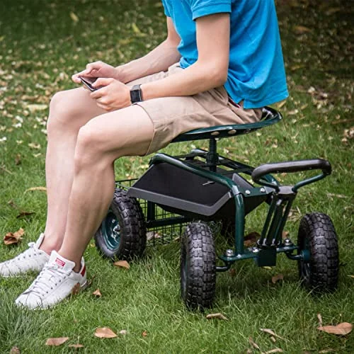 Garden Cart Rolling Work Seat with Tool Tray Heavy Duty Scooter Gardening Planting
