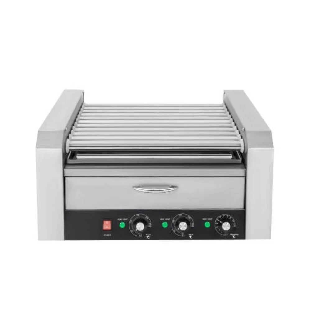 Electric 30 Hot Dog 11 Roller Grill Cooker Machine & Bun Warmer w/o Cover 1560W