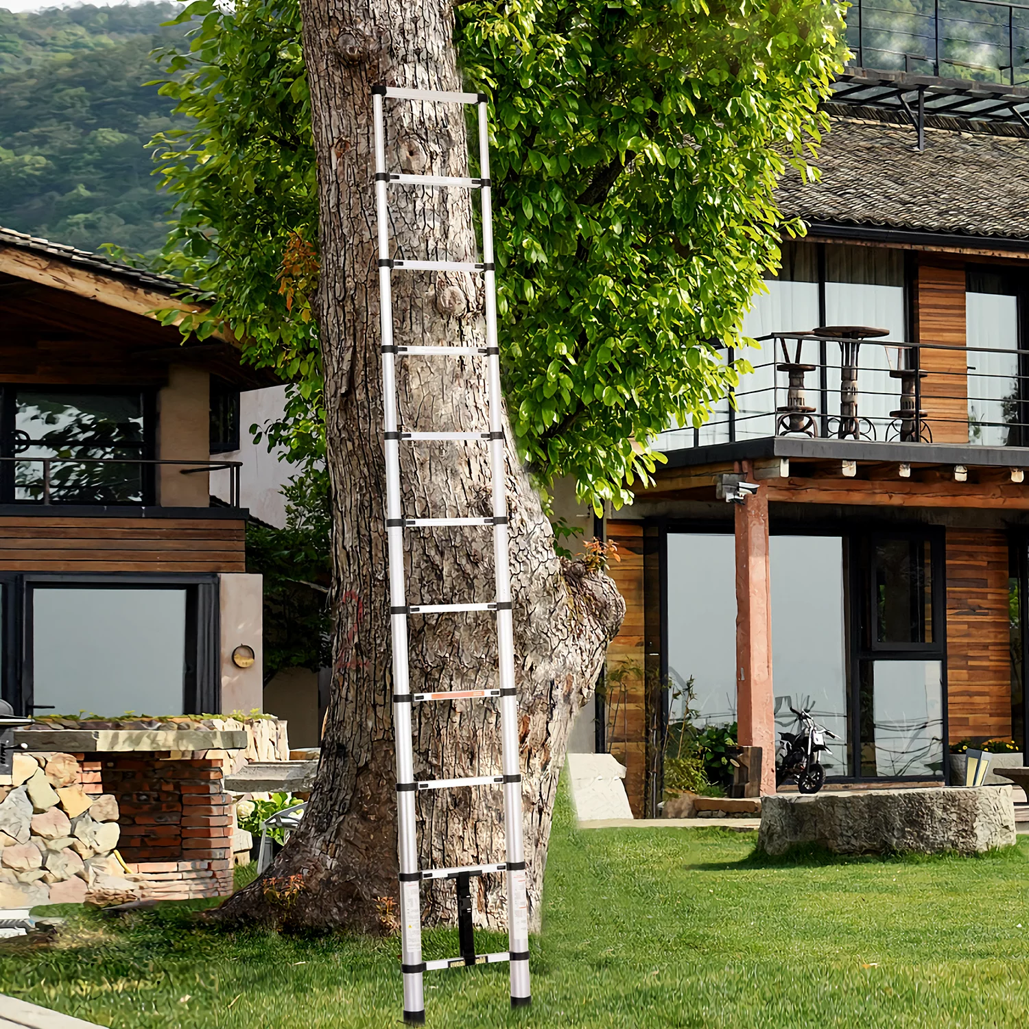 MoNiBloom 10.6Ft Aluminum Telescoping Multi Position Ladder, 330lbs Load Capacity, Extension Steps Anti-Slip Rubber Feet