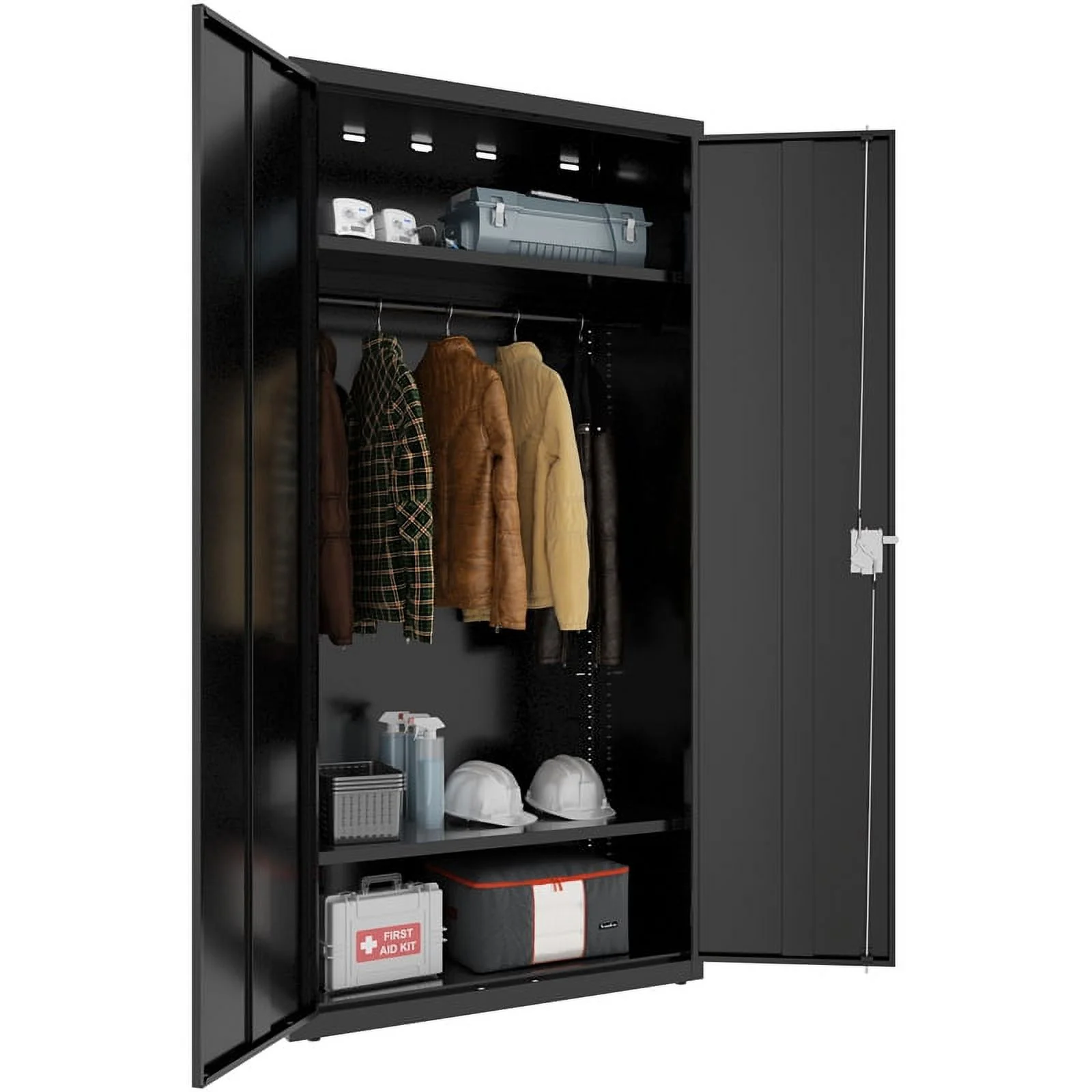 Pemberly Row Metal Wardrobe Cabinet 18in D x 36in W x 72in H in Black