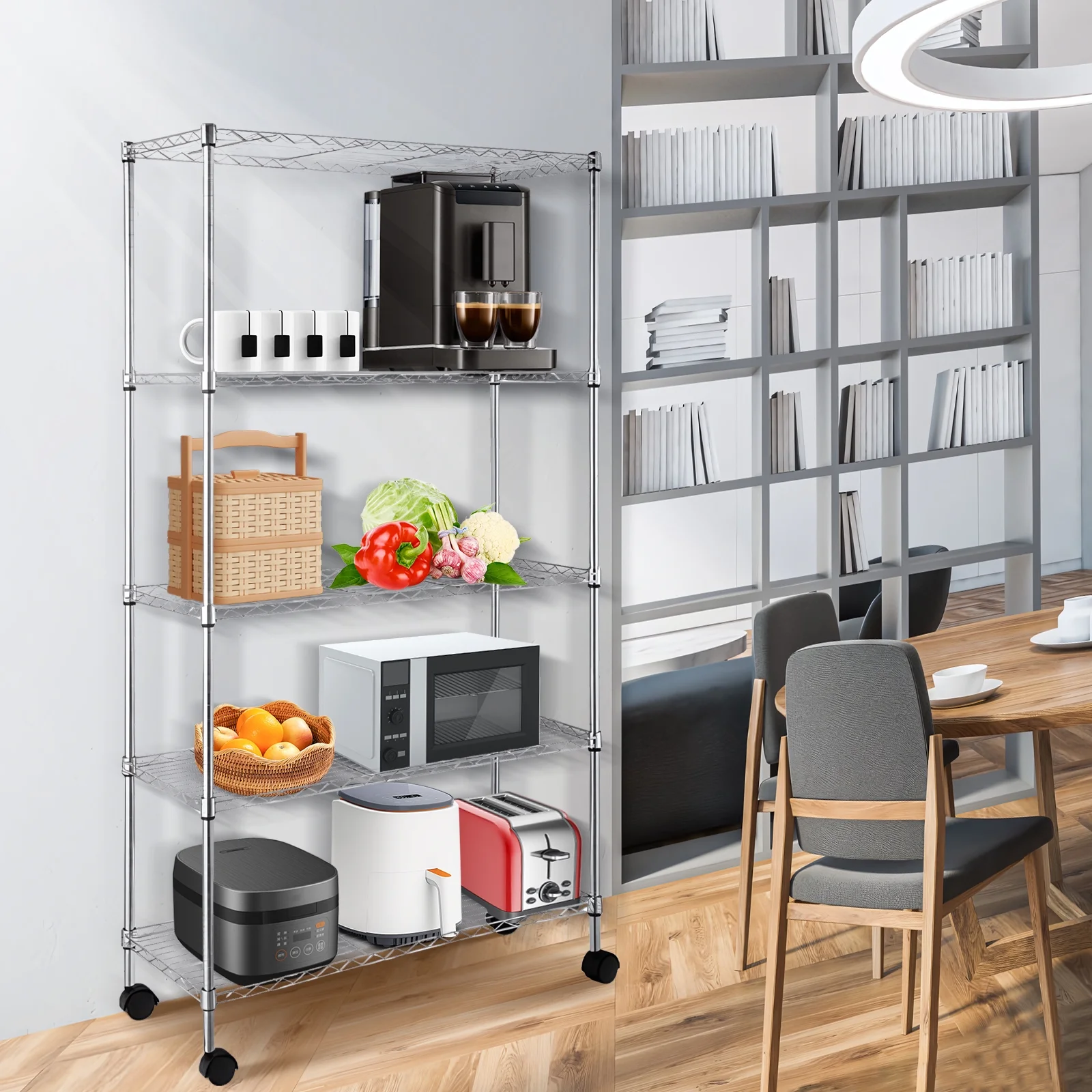 SYTHERS 5 Tier Metal Large Storage Rack with Wheels 35 x 14 x 65