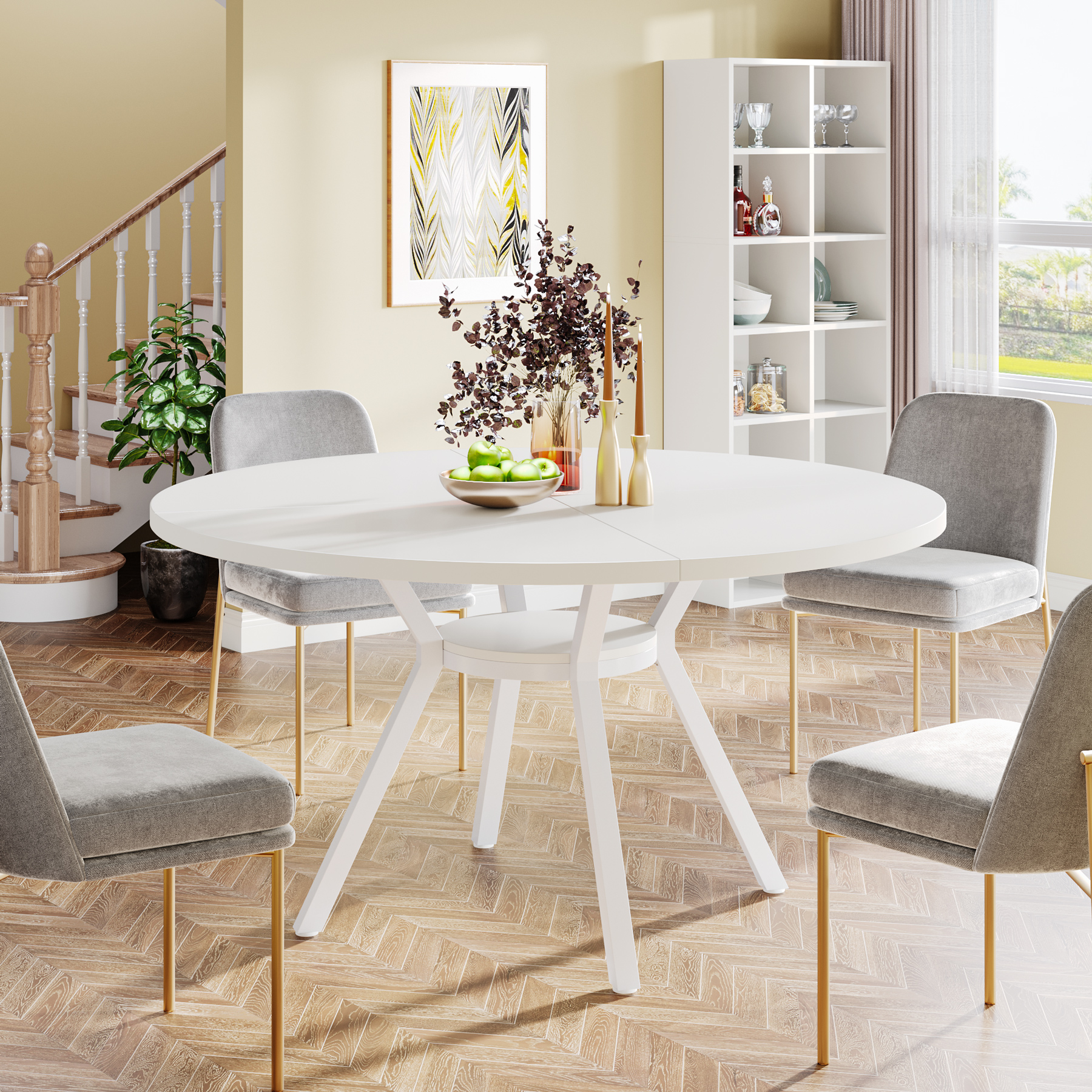 Tribesigns 47 Inch Round Dining Table, Modern Kitchen Table for 4, Small Dinner Table for Dining Room, Living Room, White (Only Table)