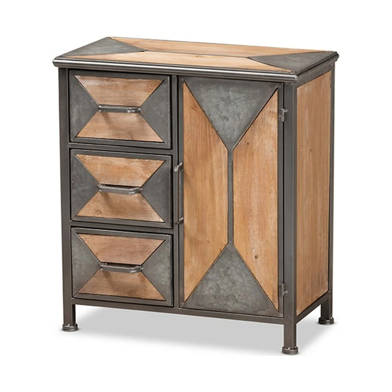 Baxton Studio Laurel Rustic Industrial Antique Grey Finished Metal and Whitewashed Oak Brown Finished Wood 3-Drawer