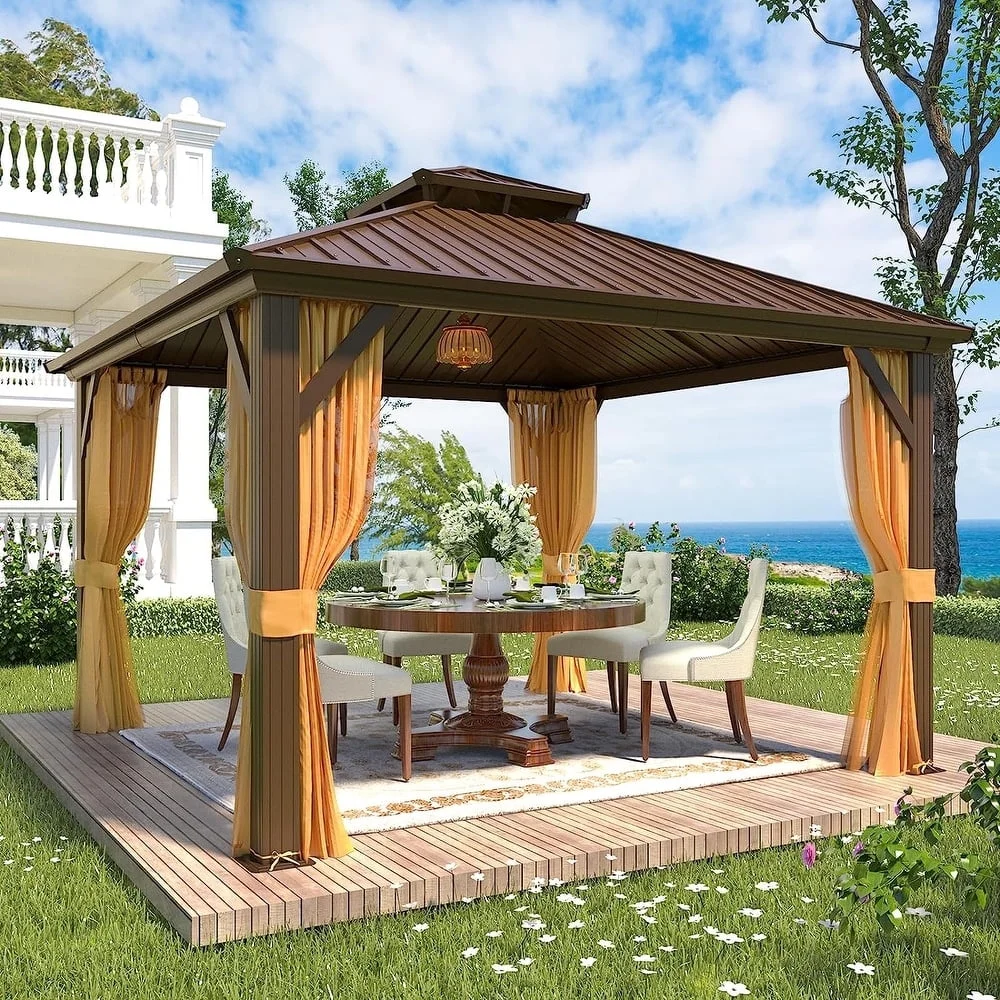 Richryce 12'x12' Hardtop Gazebo with Galvanized Steel Double Roof & Aluminum Frame, Outdoor Gazebo