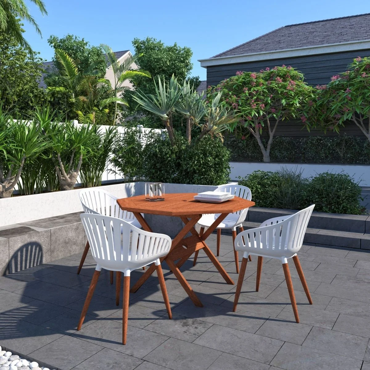 Amazonia Royalton 5 Pieces Eucalyptus Wood Outdoor Dining Set, Ideal for Patio