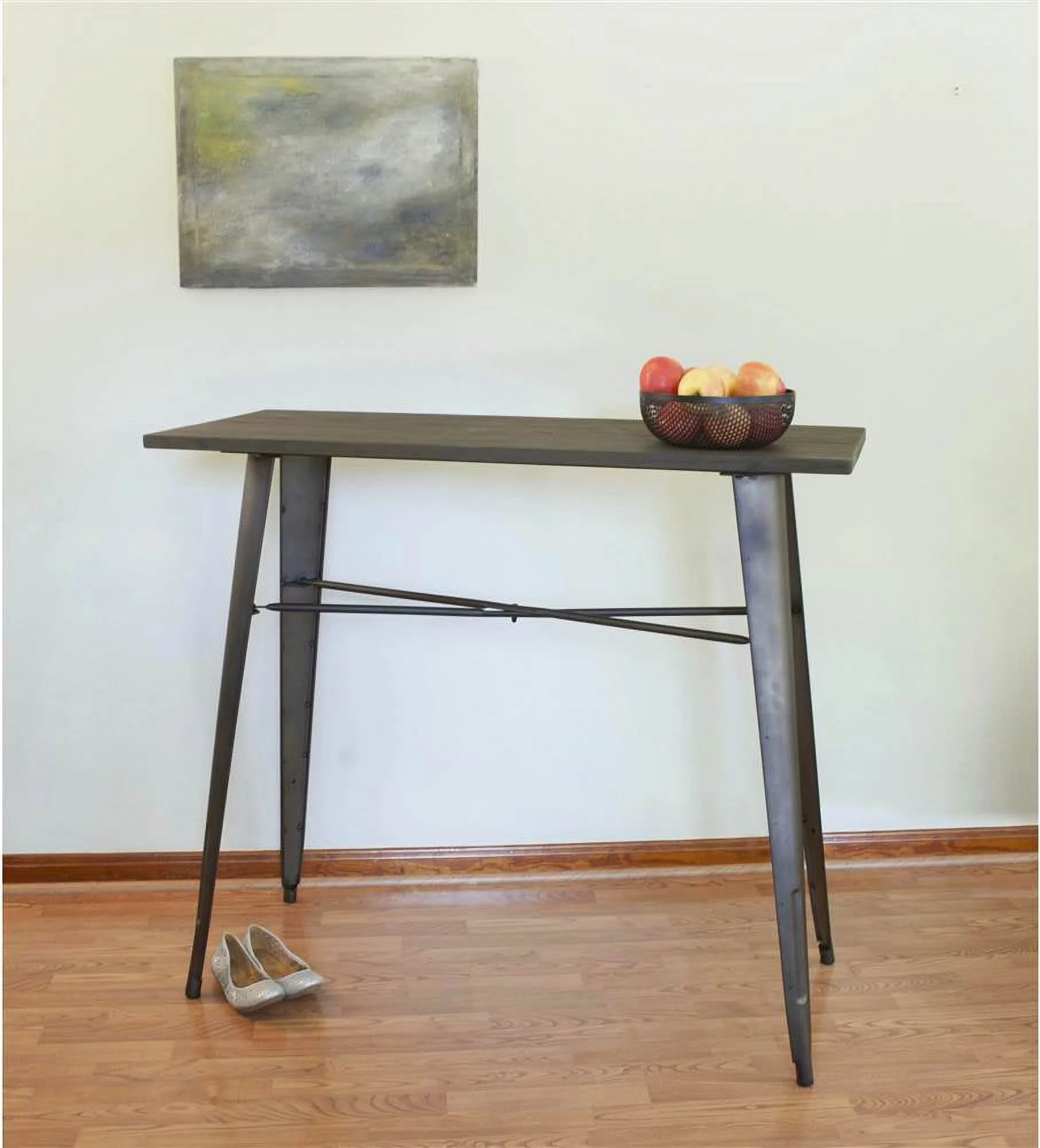 AmeriHome Rectangle Wood Top Bar Table with Rustic Gunmetal Finish Legs, Seating Capacity 4