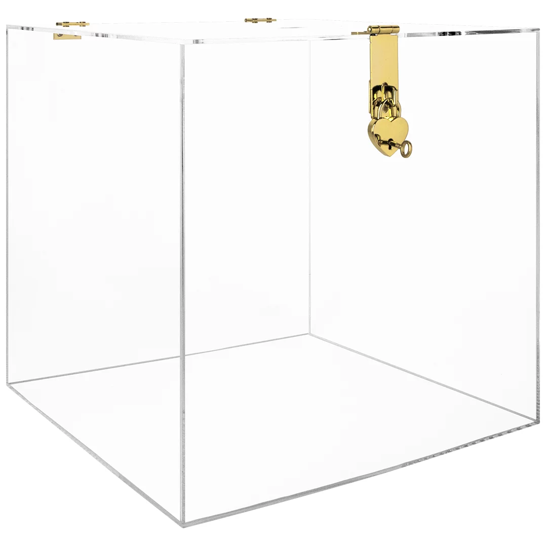 Koyal Wholesale Clear Acrylic Wedding Card Box with Slot and Gold Metallic Lock Buckle, 12