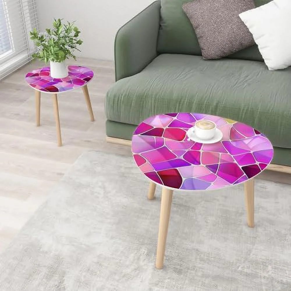 CHDEUSL Small Coffee Nesting  Abstract Stained Glass Mosaic  Violet Triangle End  Center   Modern   Room Bedroom Balcony