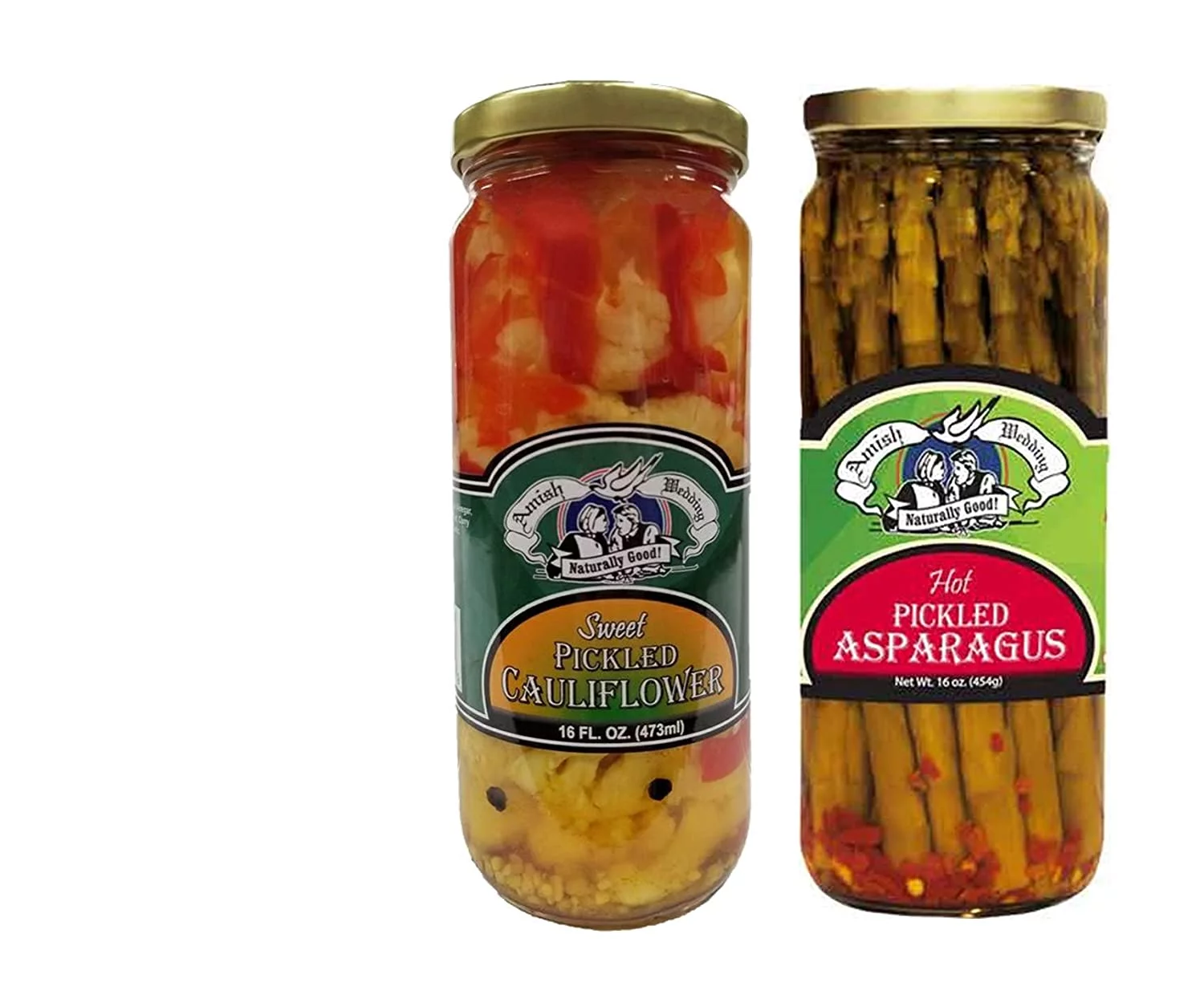 Amish Wedding Sweet Pickled Cauliflower & Pickled Hot Asparagus Variety 2 Pack