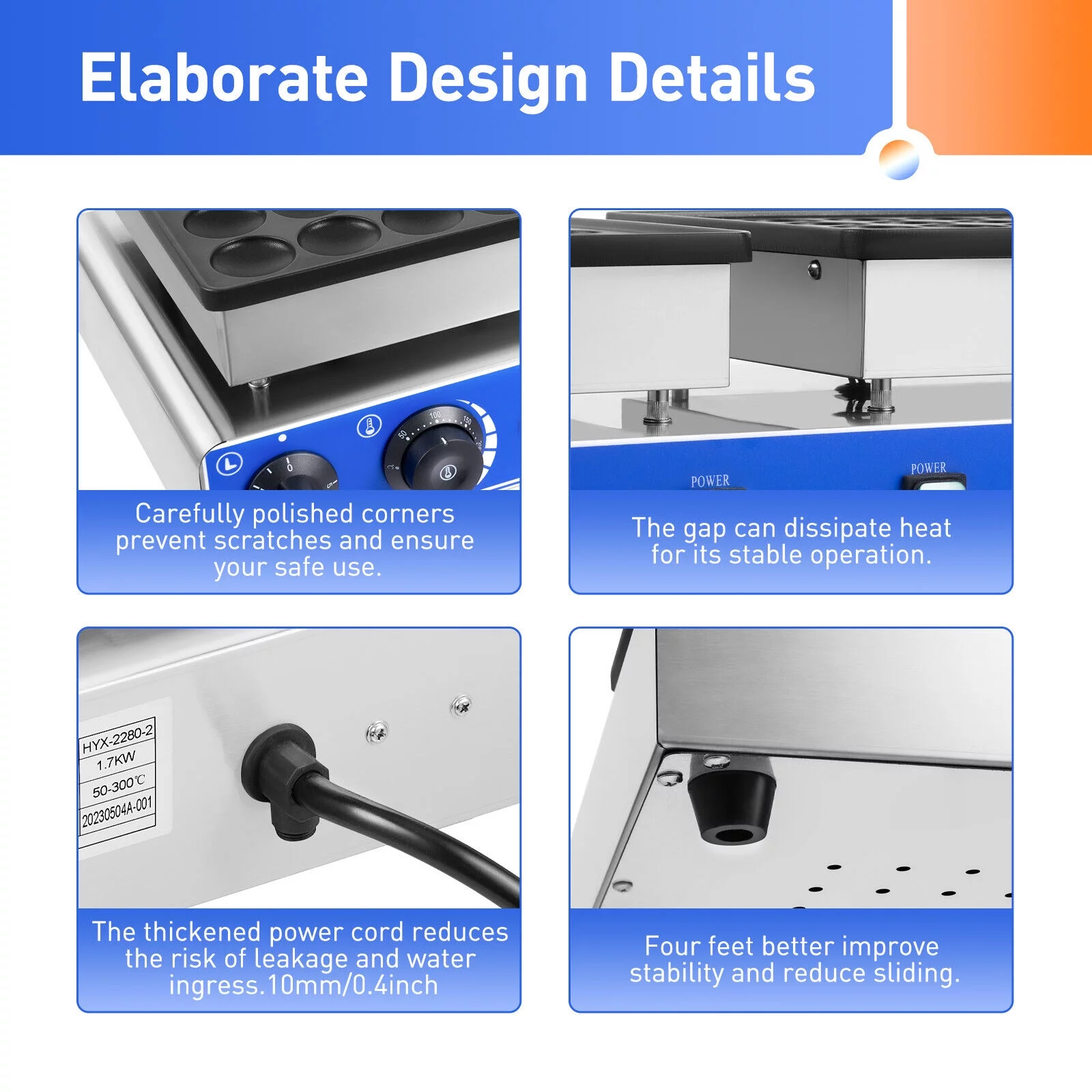 Miumaeov Commercial Waffle Maker Machine 50pcs 1.8'' Mini Dutch Pancakes Maker Nonstick Electric Waffle Baker