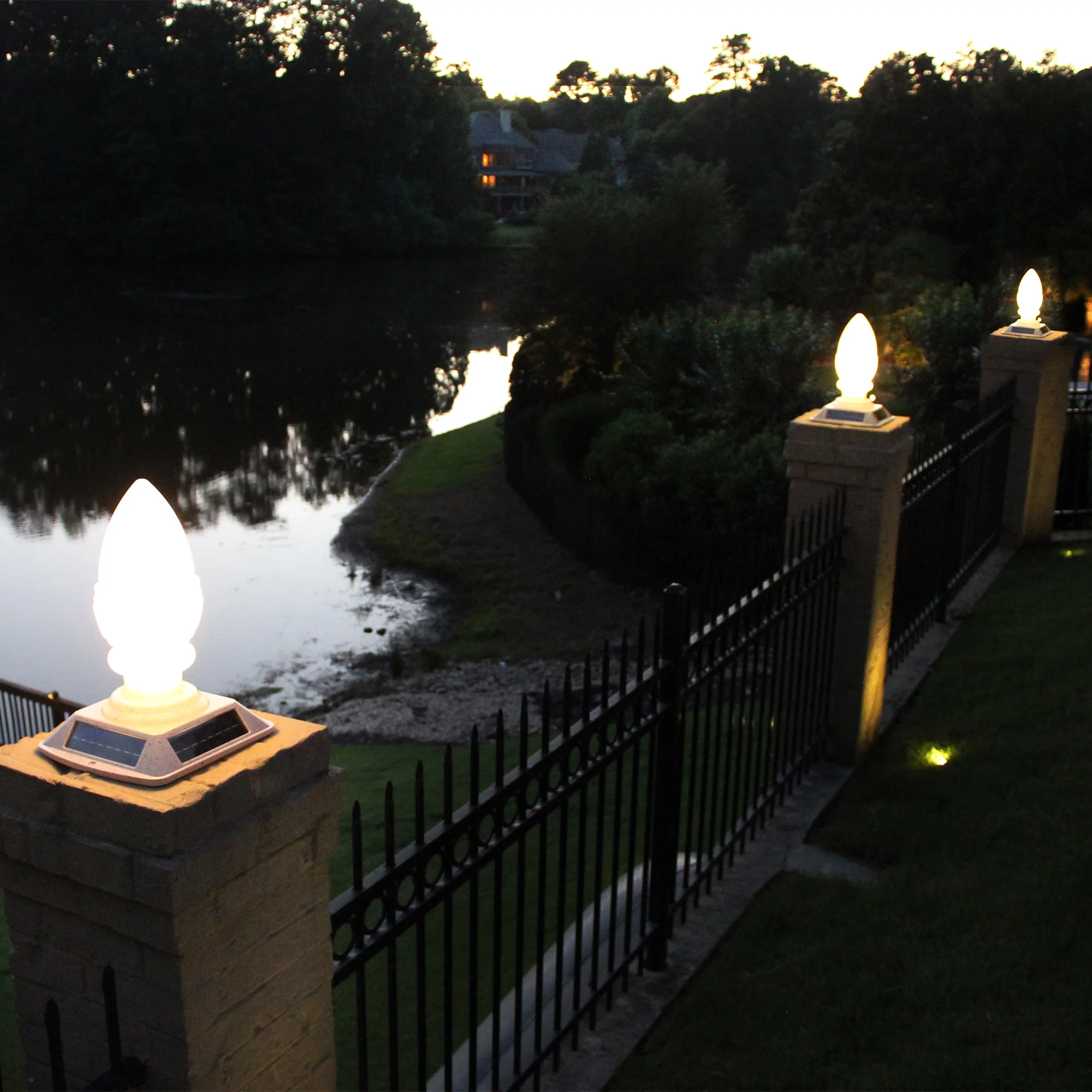 Gama Sonic Acorn Finial Solar Pier Mount Light, Speckled Grey Stone (GS-138)