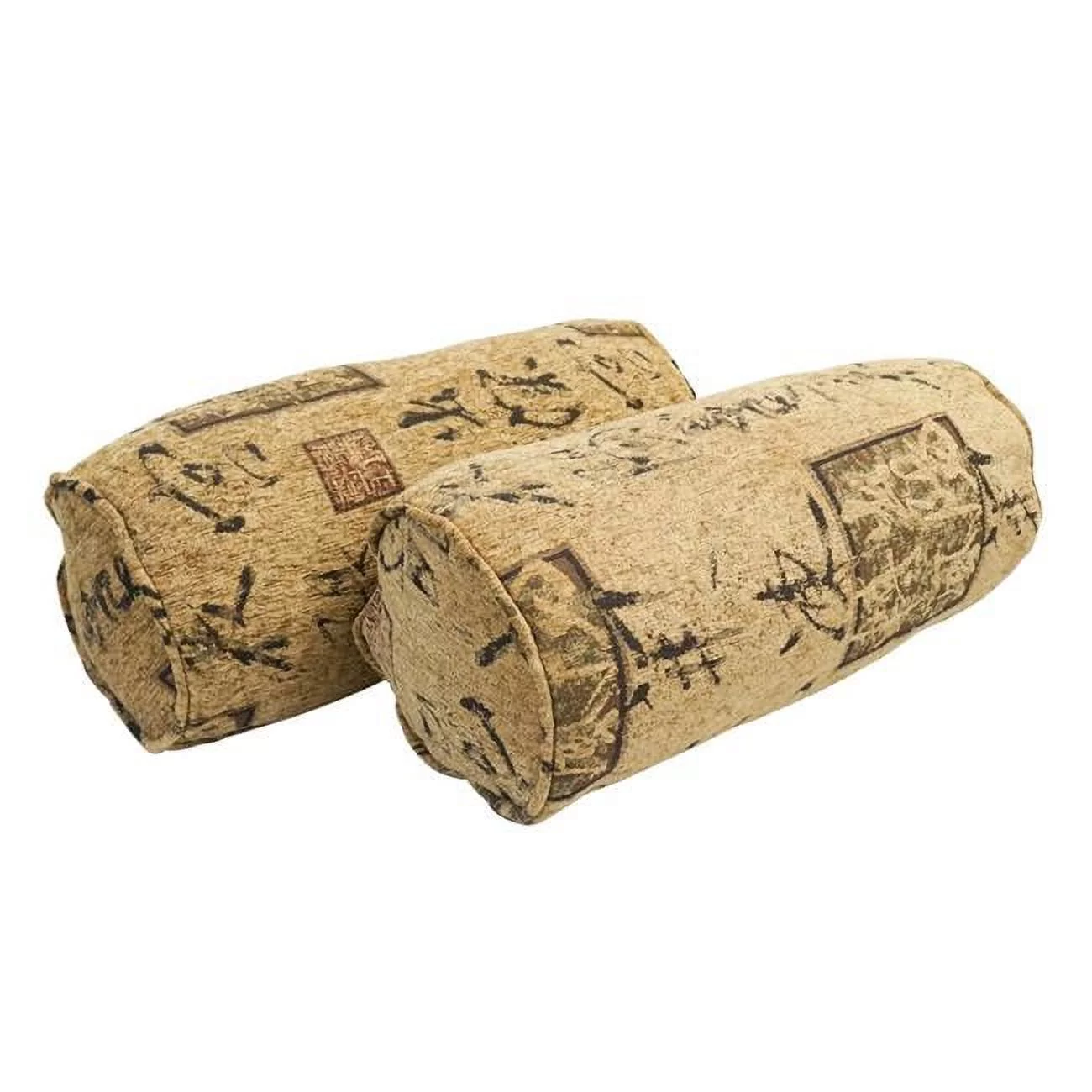 20 x 8 in. Double-Corded Patterned Jacquard Chenille Bolster Pillows with Inserts, Calligraphy - Set of 2