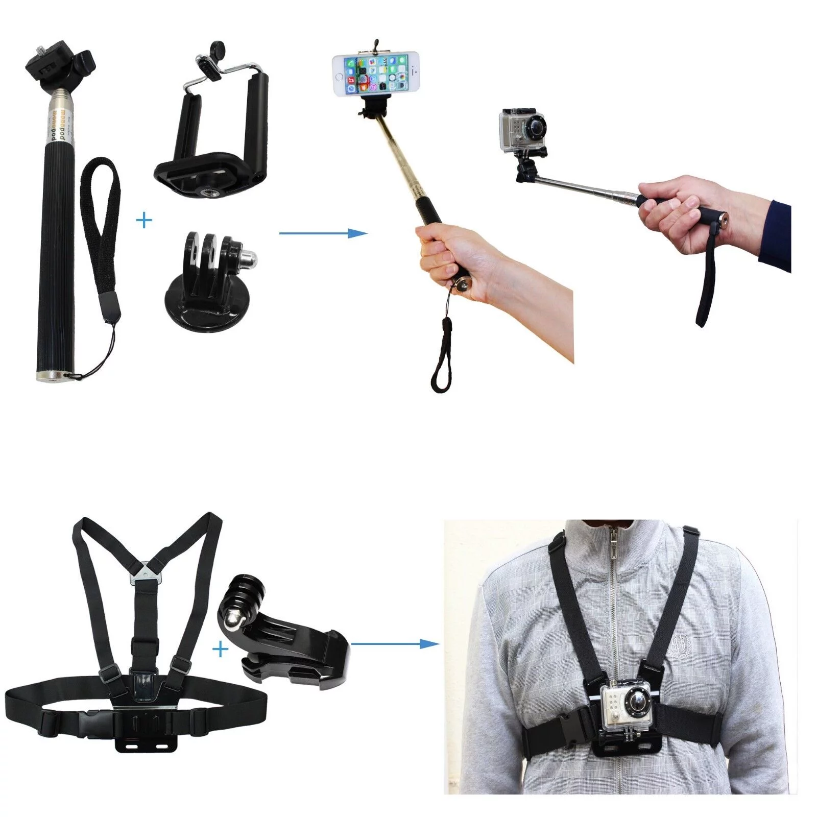 Universal Accessories Mount Kit for GoPro Hero 11 10 9 8 7 6 Session, SJCAM, Xiaomi Yi, EKEN - Versatile and Compatible