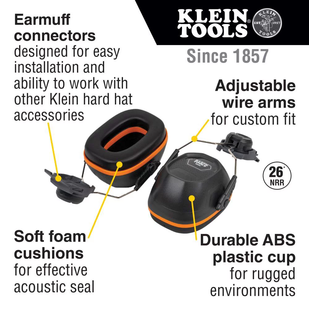 Klein Tools Hard Hat Earmuffs Full Brim Style