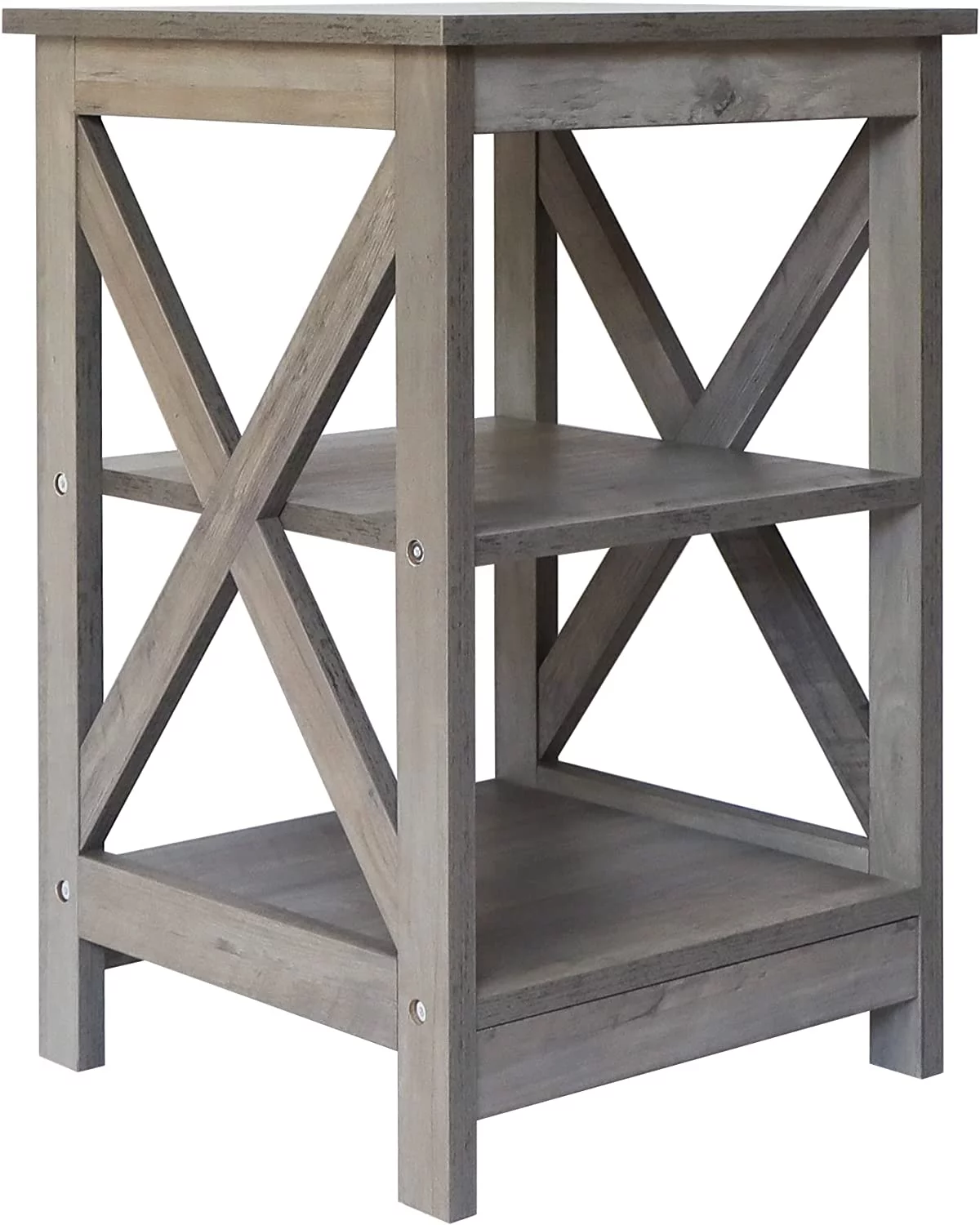 Side Table, Modern Farmhouse Wood End Table with 3-Tier Storage, Washed Oak