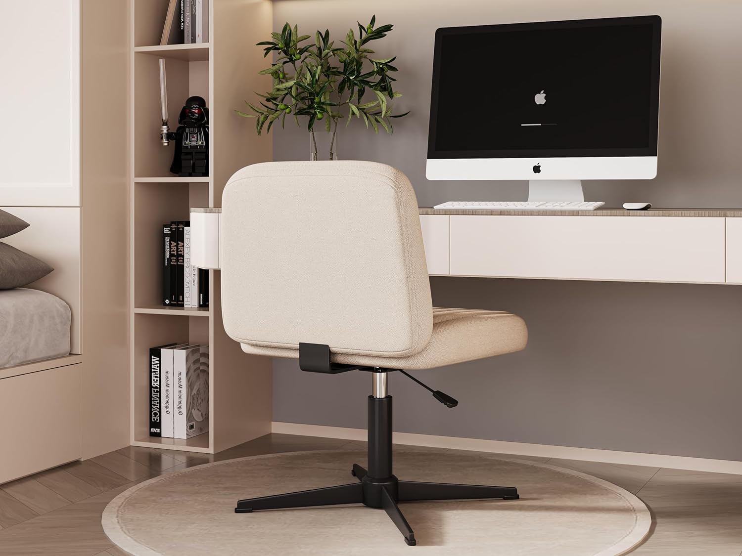 U-ToBe Cross Legged Office Chair,Criss Cross Chair Armless Wide Seat Ergonomic Home Office Desk Chair No Wheels Swivel Computer Chair