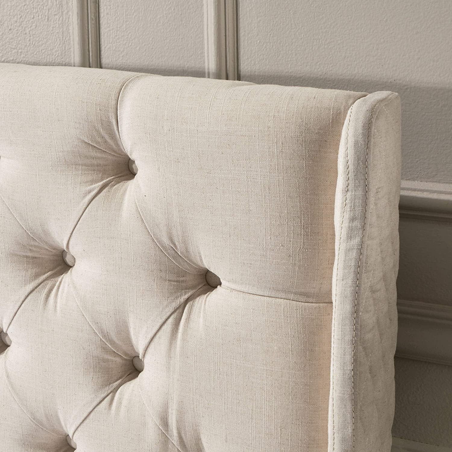 HYUN Lidia Tufted Fabric Headboard, Queen / Full, Eggshell