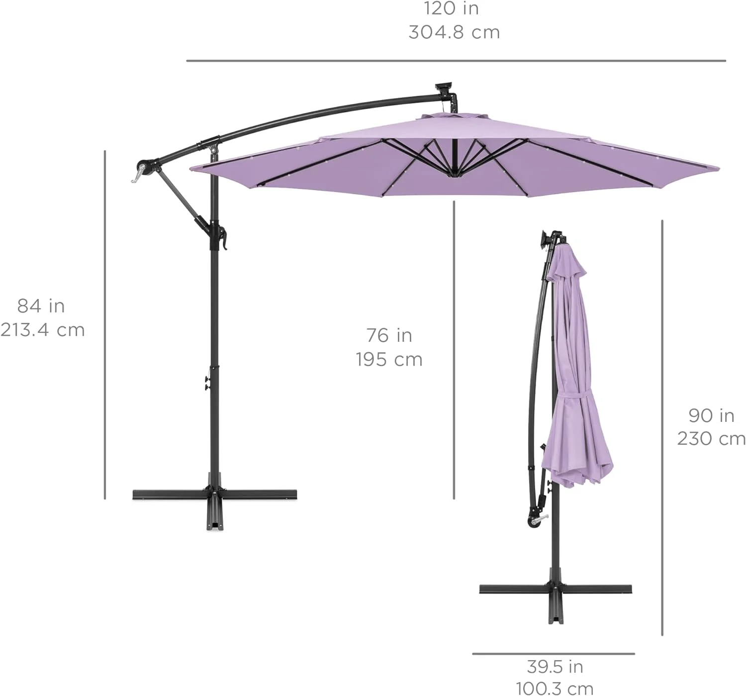 10ft Solar LED Offset Hanging Patio Umbrella - Tilt Adjustment, 8 Ribs, Lavender