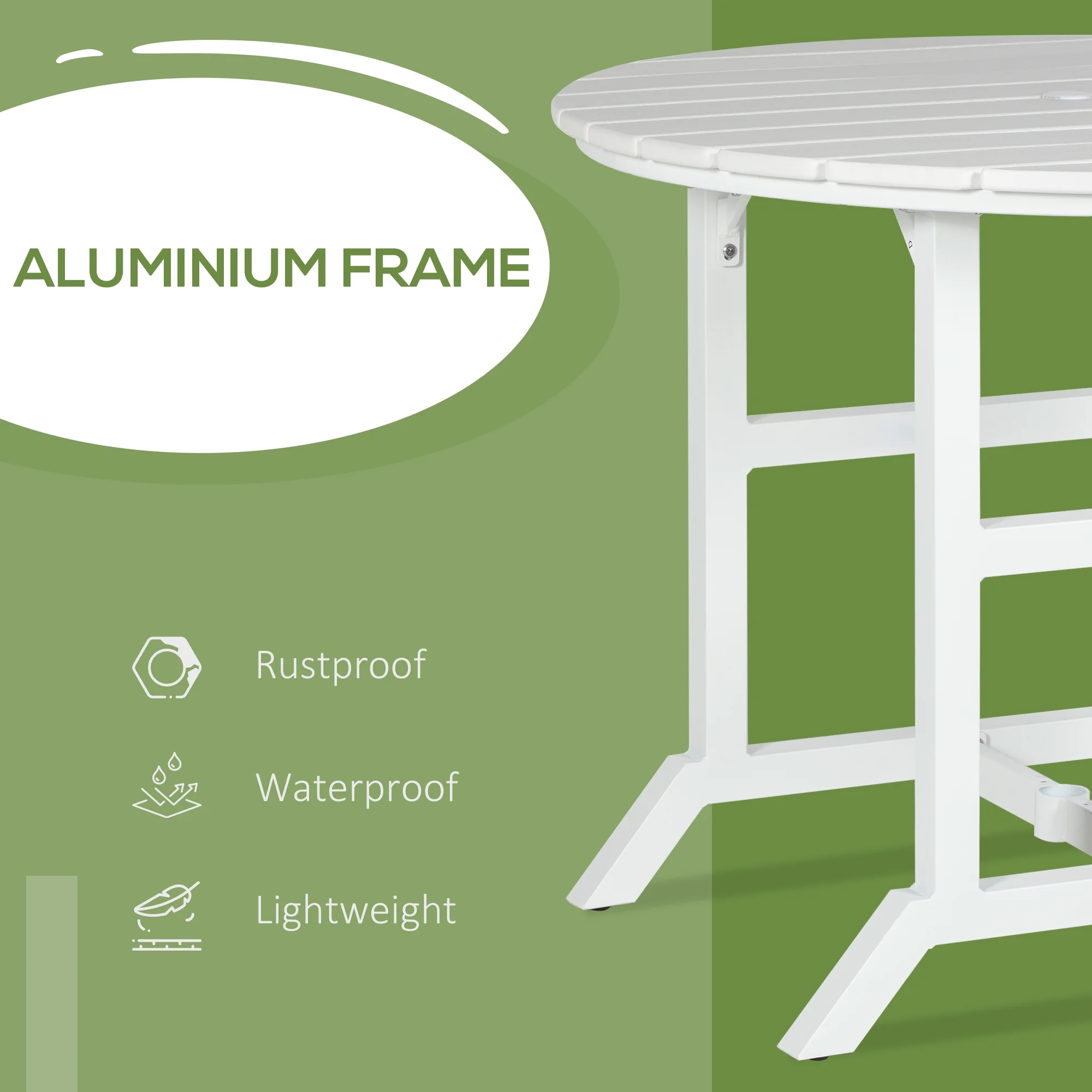 Outsunny Round Patio Table with Umbrella Hole and Aluminum Frame, White