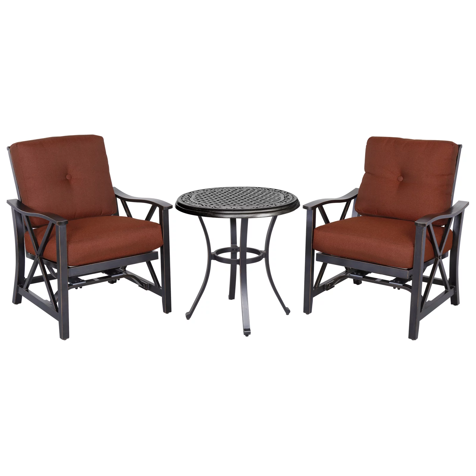 3 Piece Bistro Set Haywood KD Aluminum X Back Stationary Spring Chairs Rustproof 2 PCS Patio Chairs with Cushions & 28