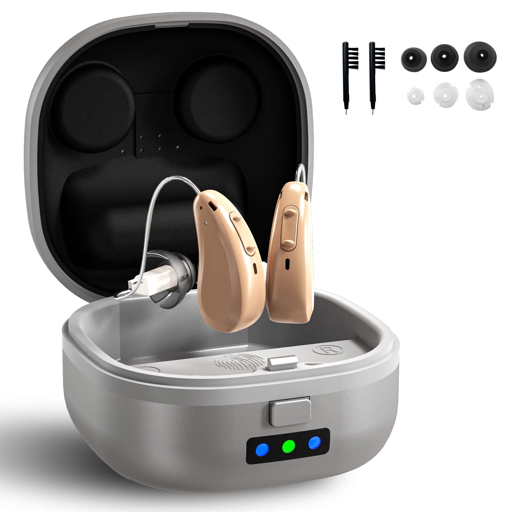 Lansion Personal Sound Amplifiers for Senior with Noise Cancelling, Rechargeable Mini Personal Sound Amplifiers TV Earbuds with Portable Charging Box, Suitable for Adults, Elderly, Children