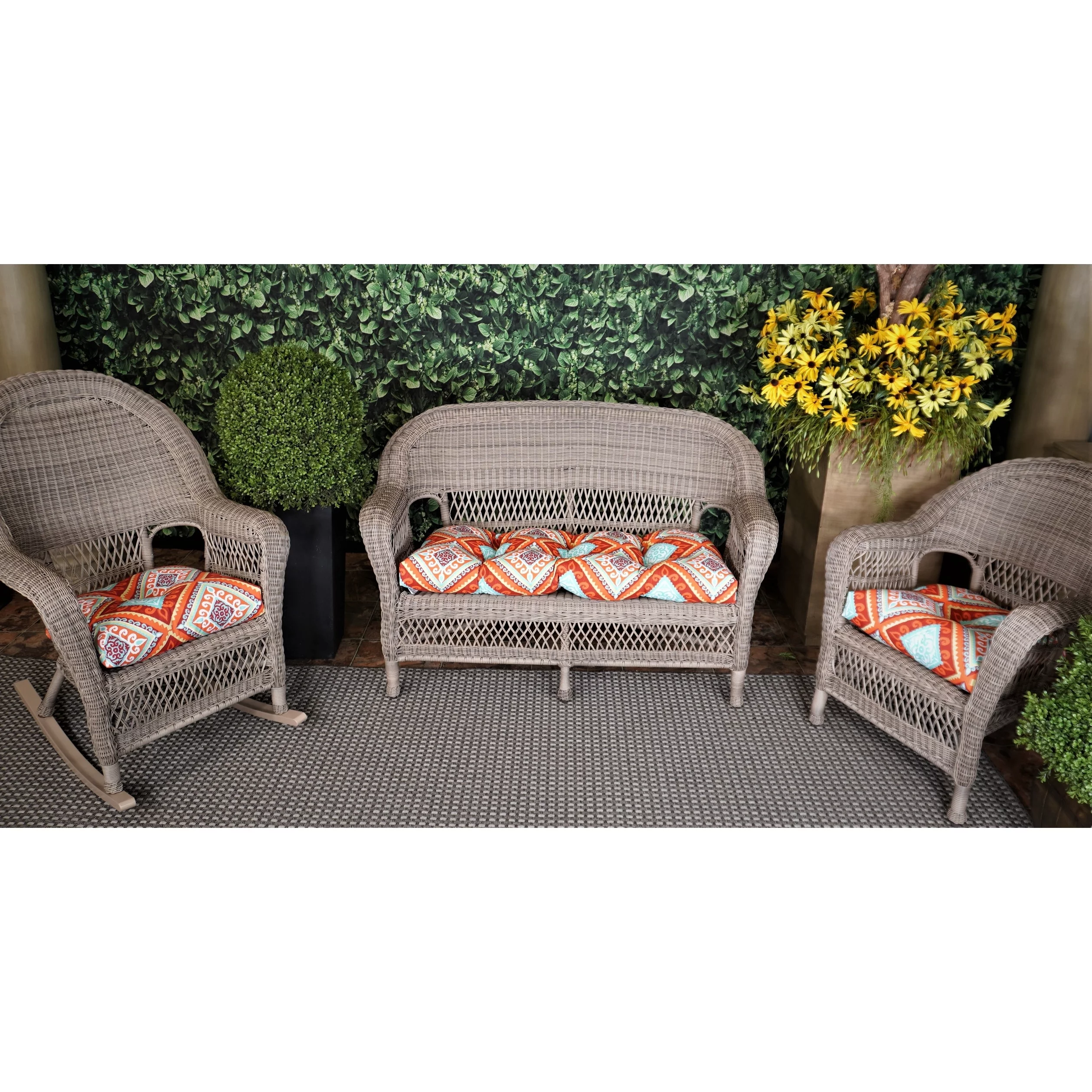 Outdoor Spanish Tile Red and Orange 3 Piece Cushion Set - 19