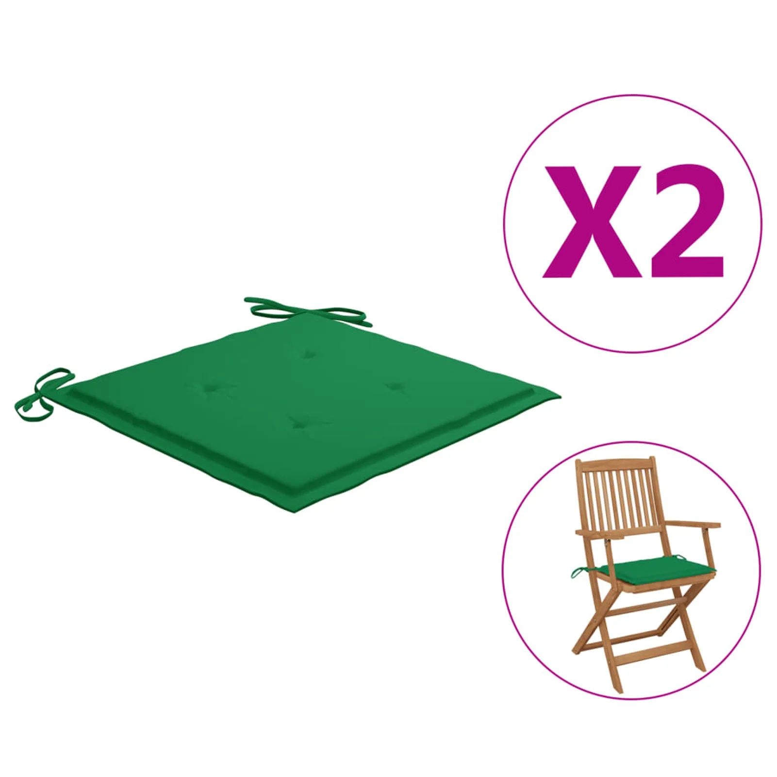 Dcenta 2 Piece Garden Chair Cushions Fabric Seat Cushion Patio Chair Pads Green for Outdoor Furniture 15.7 x 15.7 x 1.6 Inches (L x W x T)