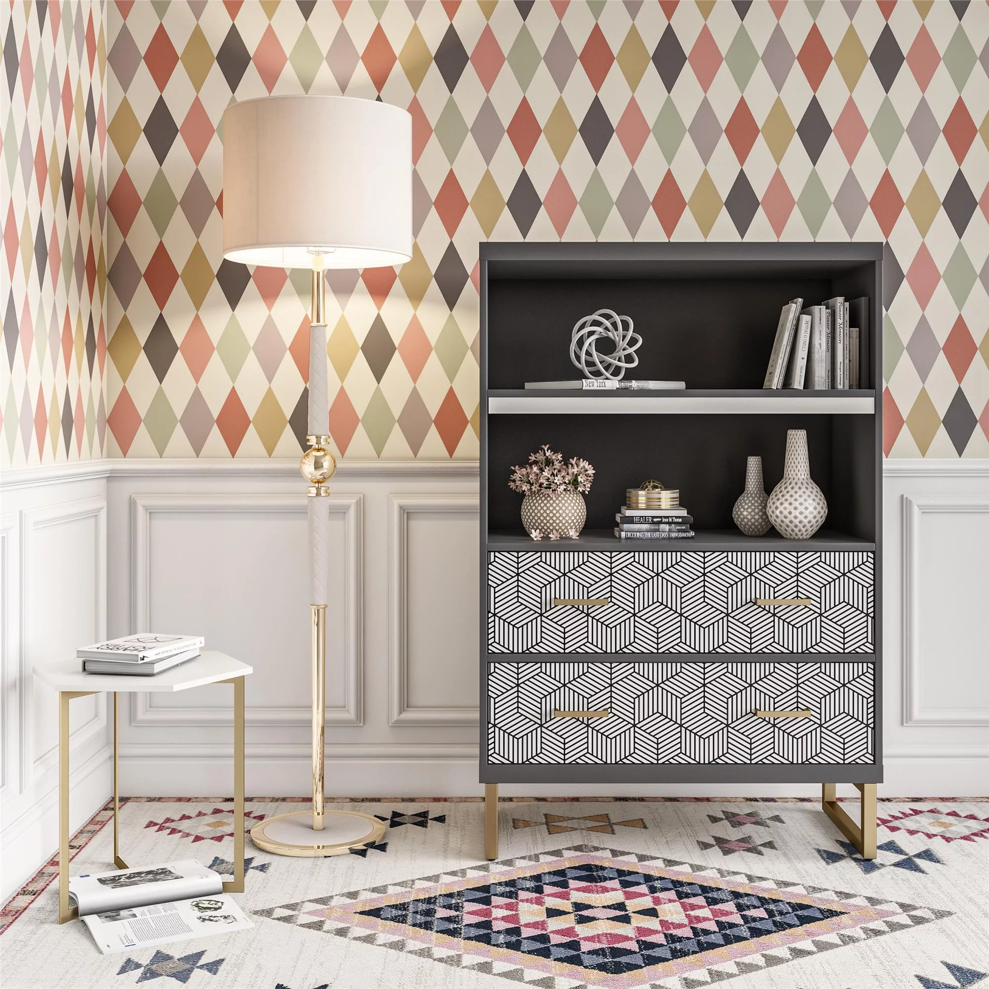 CosmoLiving by Cosmopolitan Scarlett Bookcase with Drawers, Graphite Gray