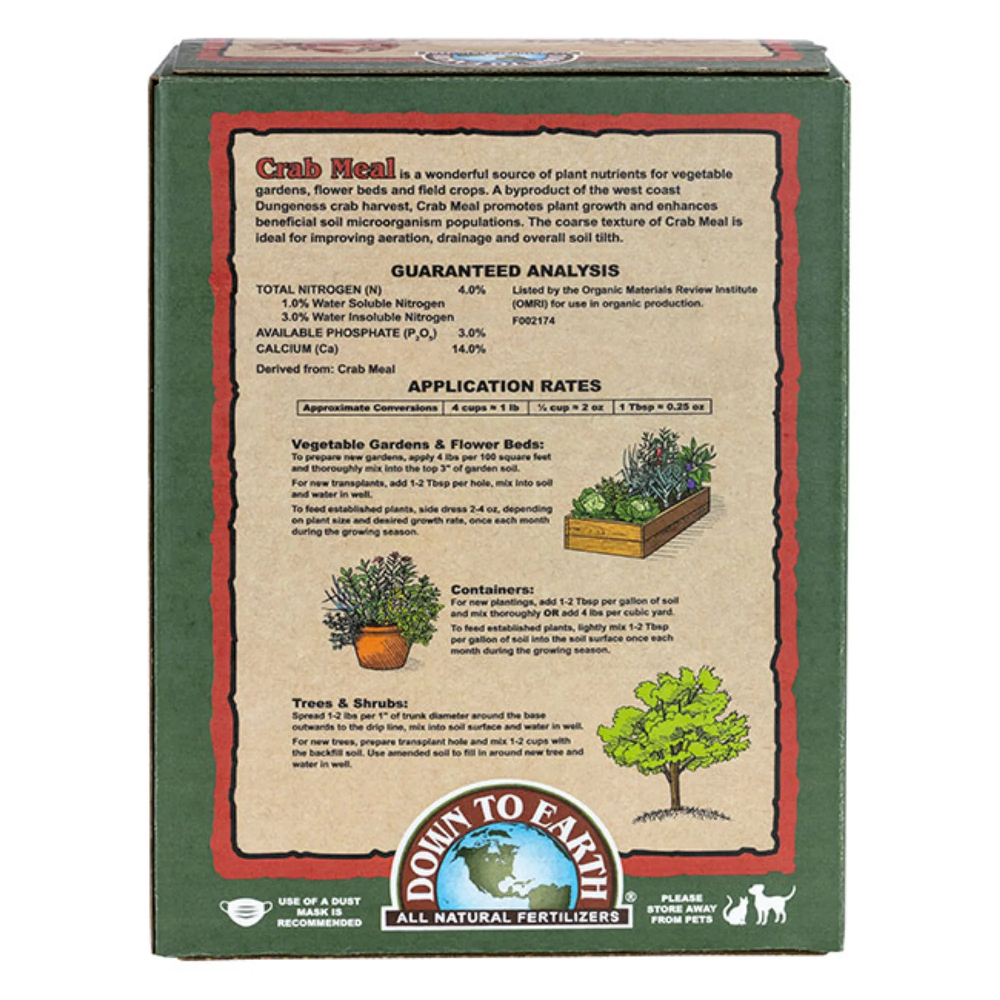 Down to Earth All Natural Crab Meal Fertilizer 4-3-0, 4lbs - Use in Vegetable Gardens, Containers, Field Crops and Flower Beds
