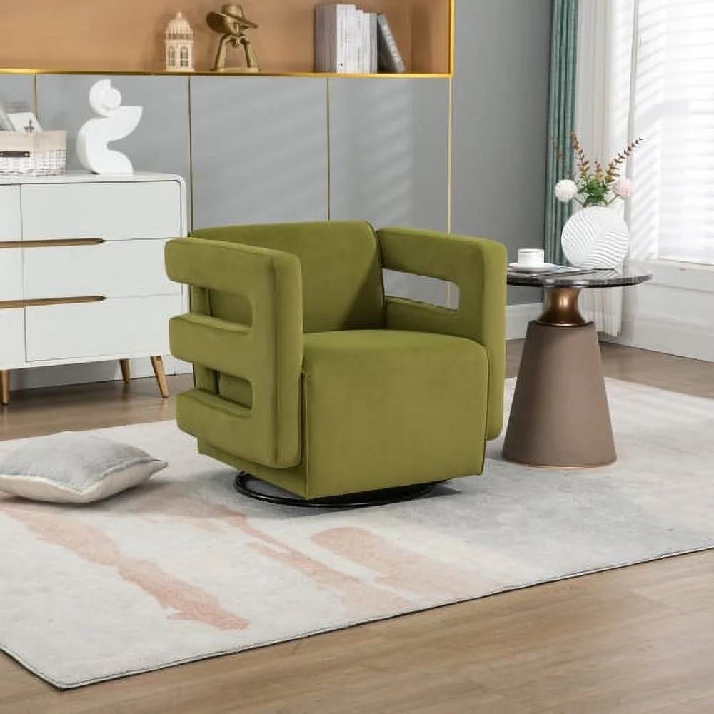 DremFaryoyo House hold  Degree Swivel Upholstered Tufted Living Room Chair Textured velvet Fabric Accent Chair with Metal Stand