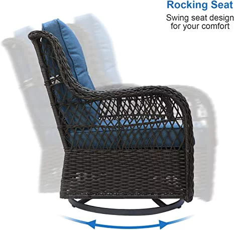 EURO SAKURA 3 PCS Outdoor Wicker Swivel Rocker Patio Set,360 Degree Swivel Rocking Rattan Chairs Patio Wicker Bistro Sets