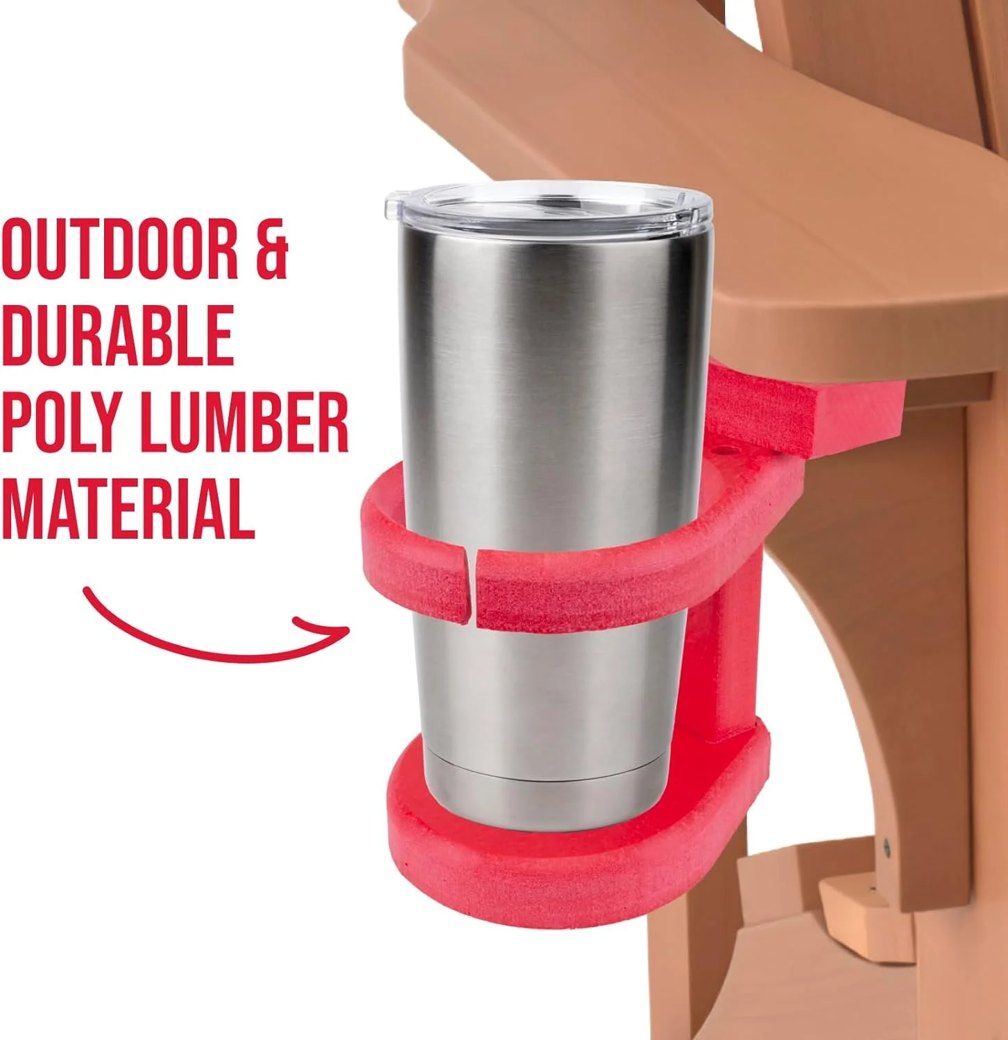 Durable Cup Holder for Outdoor Furniture - Adirondack Chair Cup Holder Attachment, Affordable, Perfect for Outdoor Enthusiasts, Red in Color - Southern Homewares