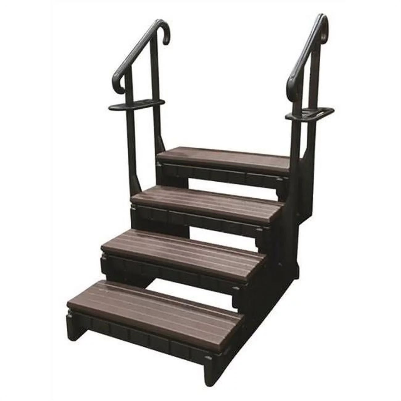 Confer SSS36-4-E-BLK 36 in. 4 Stairs Black Side Panels & Rails Step - Espresso with Hand Rails