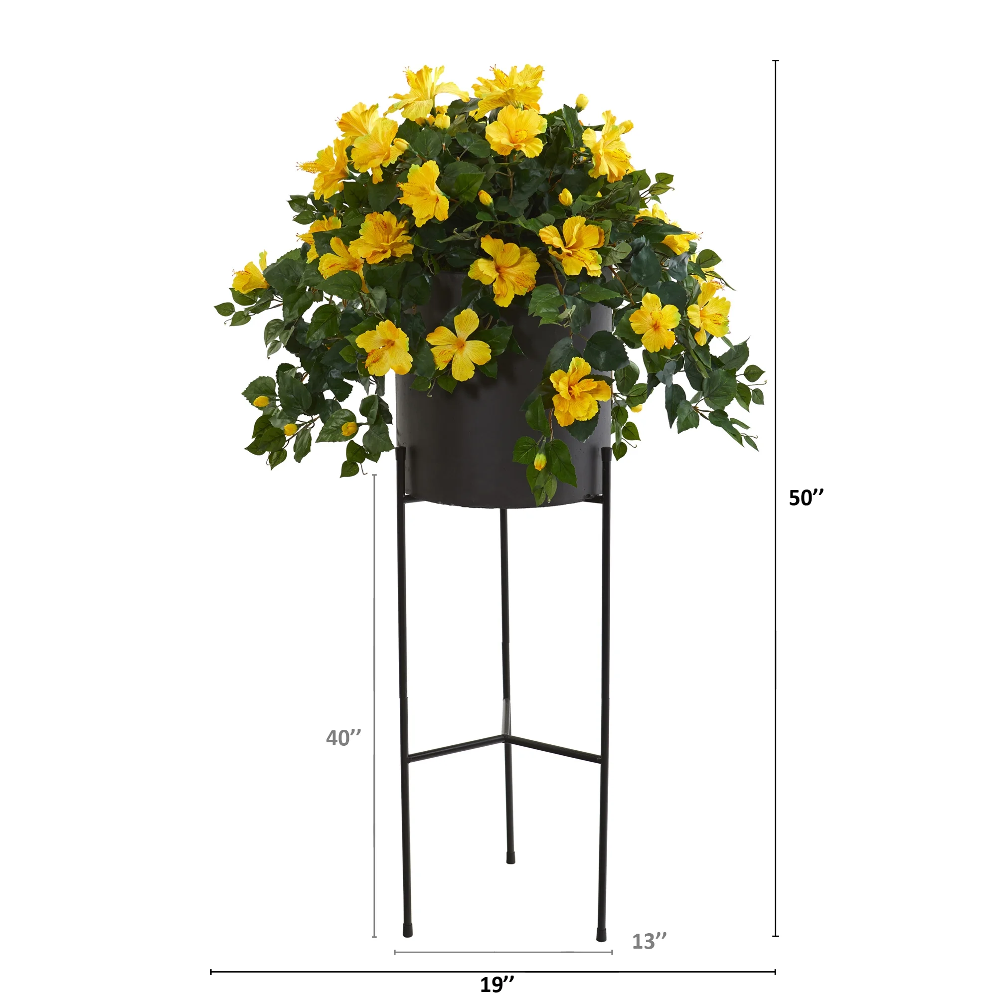50in. Hibiscus Artificial Plant in Black Planter with Stand