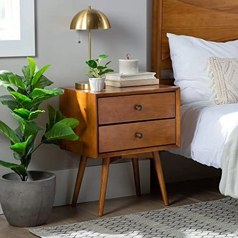 Modern 2-Drawer Solid Wood Nightstands Caramel Finish