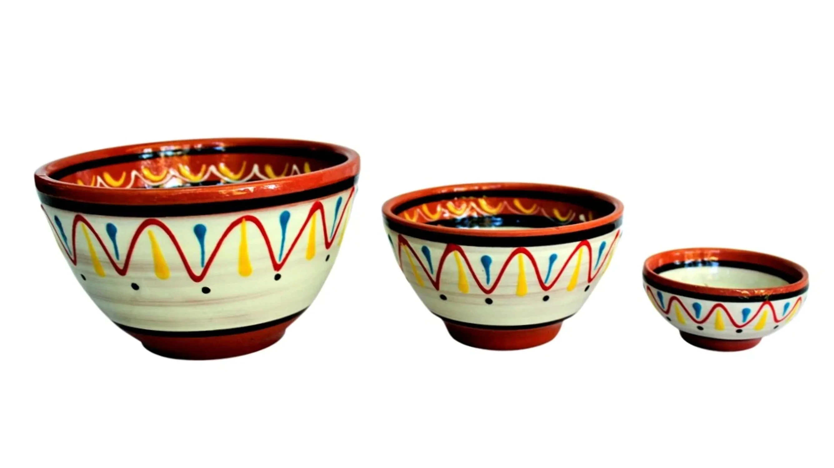 Terracotta White Breakfast Bowls, Set of 5 - Hand Painted From Spain