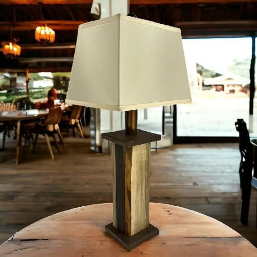CHFBC Rustic Farmhouse Battery-Operated Live Edge Wood Table Lamp 28" Tall Cordless Indoor/Outdoor 3 Stage Dimmer + Auto-Off Timer for Living Room Bedroom Entryway Cabin Decor